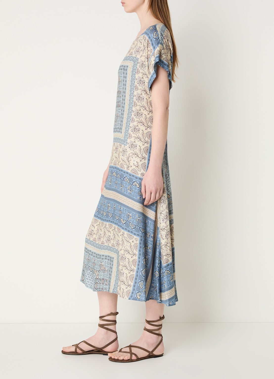 River Woods Midi jurk met print en ceintuur - voorkant 3 blauwgrijs