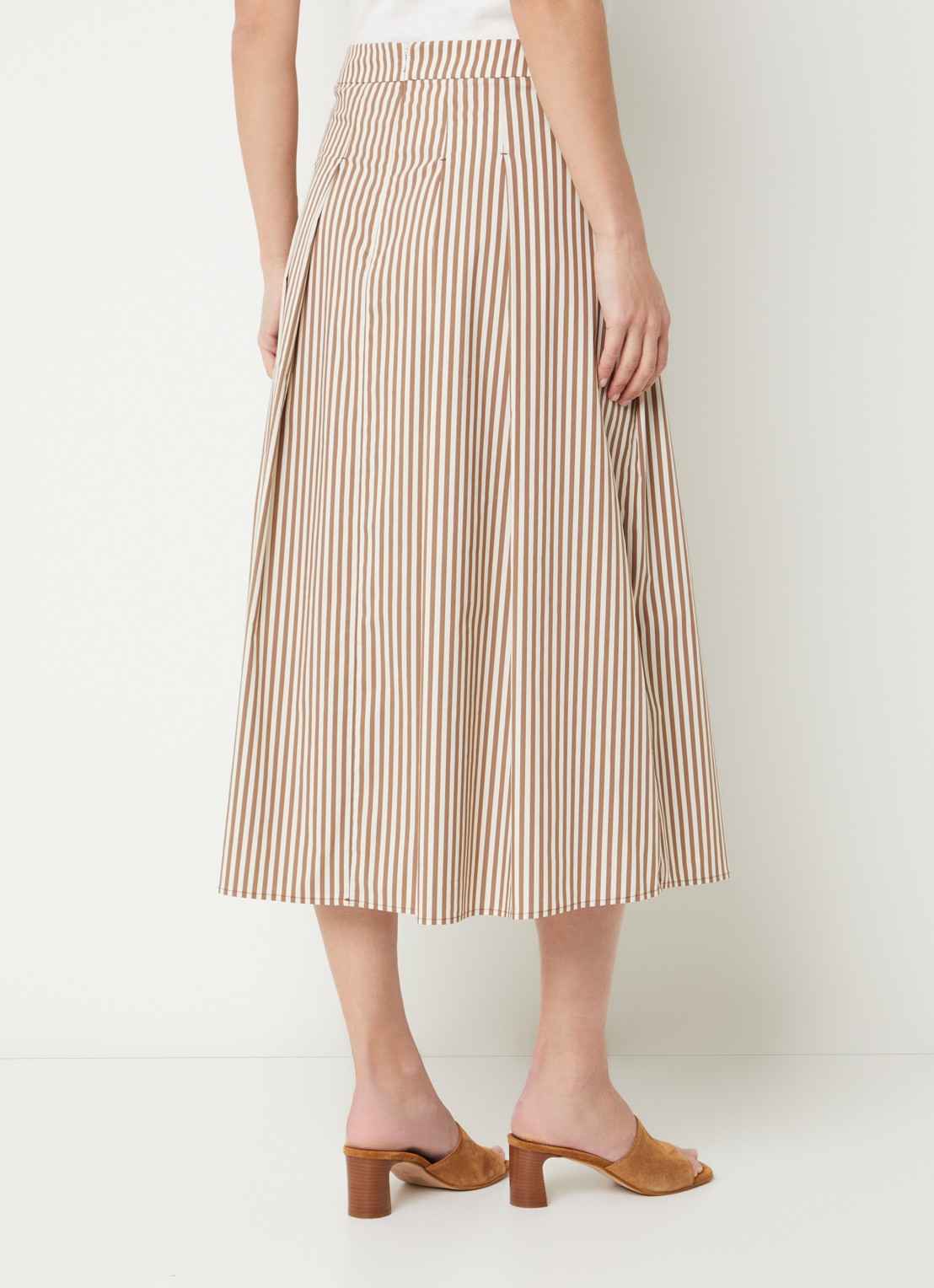 River Woods Midi jurk met streepprint en plooidetail - achterkant 3 lichtbruin