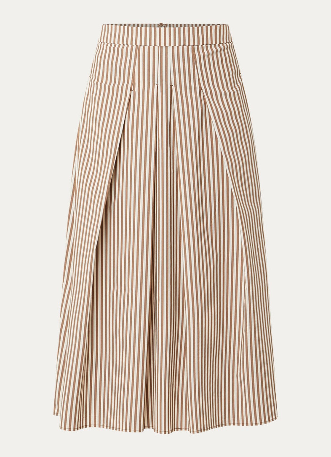 River Woods Midi jurk met streepprint en plooidetail - voorkant lichtbruin