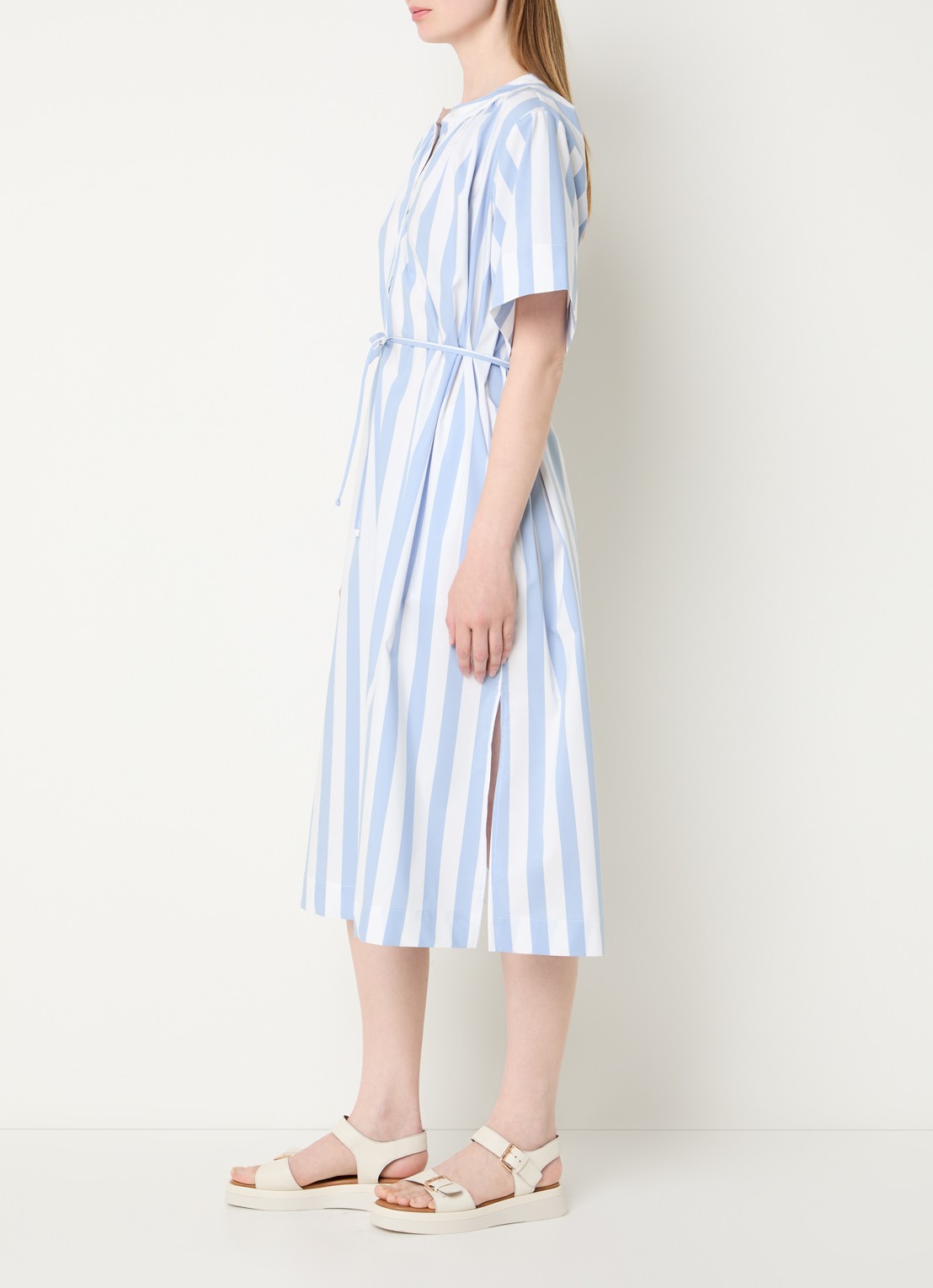 River Woods Midi jurk met streepprint - voorkant 3 blauwgrijs