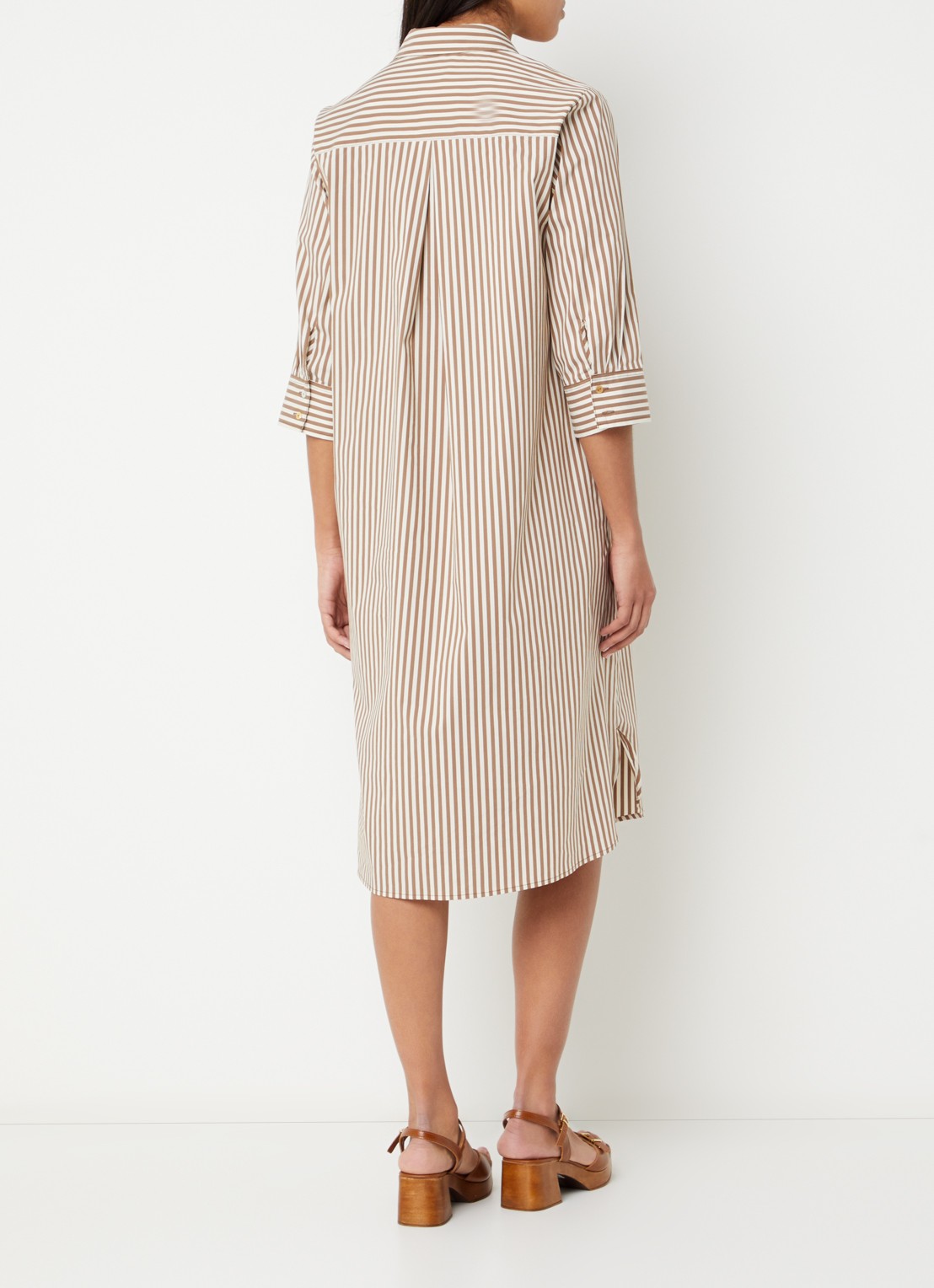 River Woods Midi jurk met streepprint - achterkant 4 lichtbruin