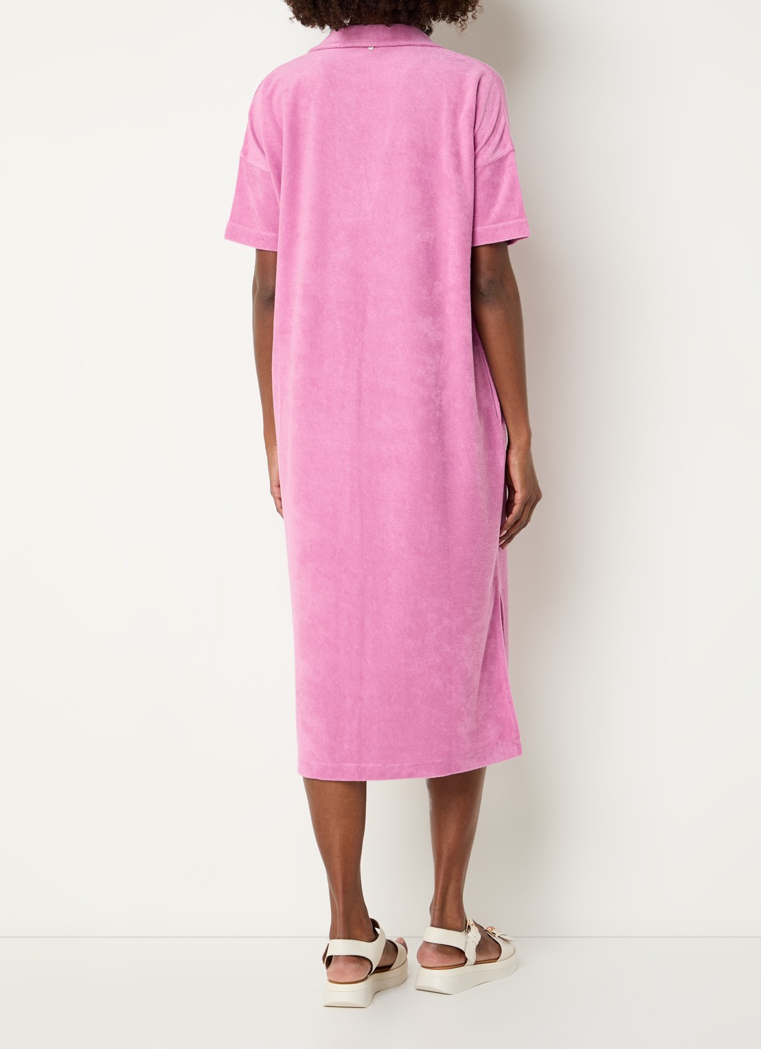 River Woods Midi jurk van badstof met polokraag - achterkant fuchsia