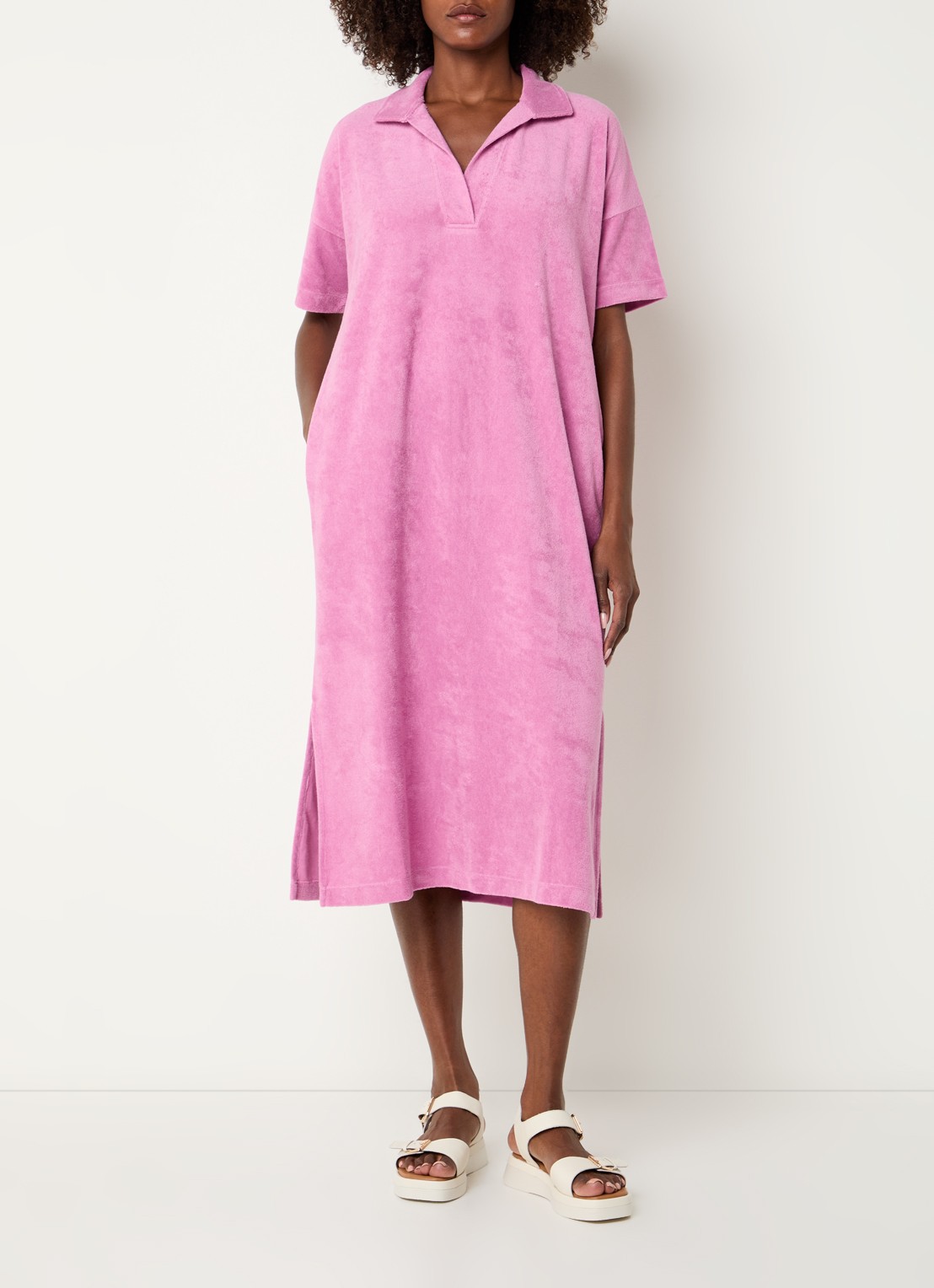 River Woods Midi jurk van badstof met polokraag - detail 2 fuchsia