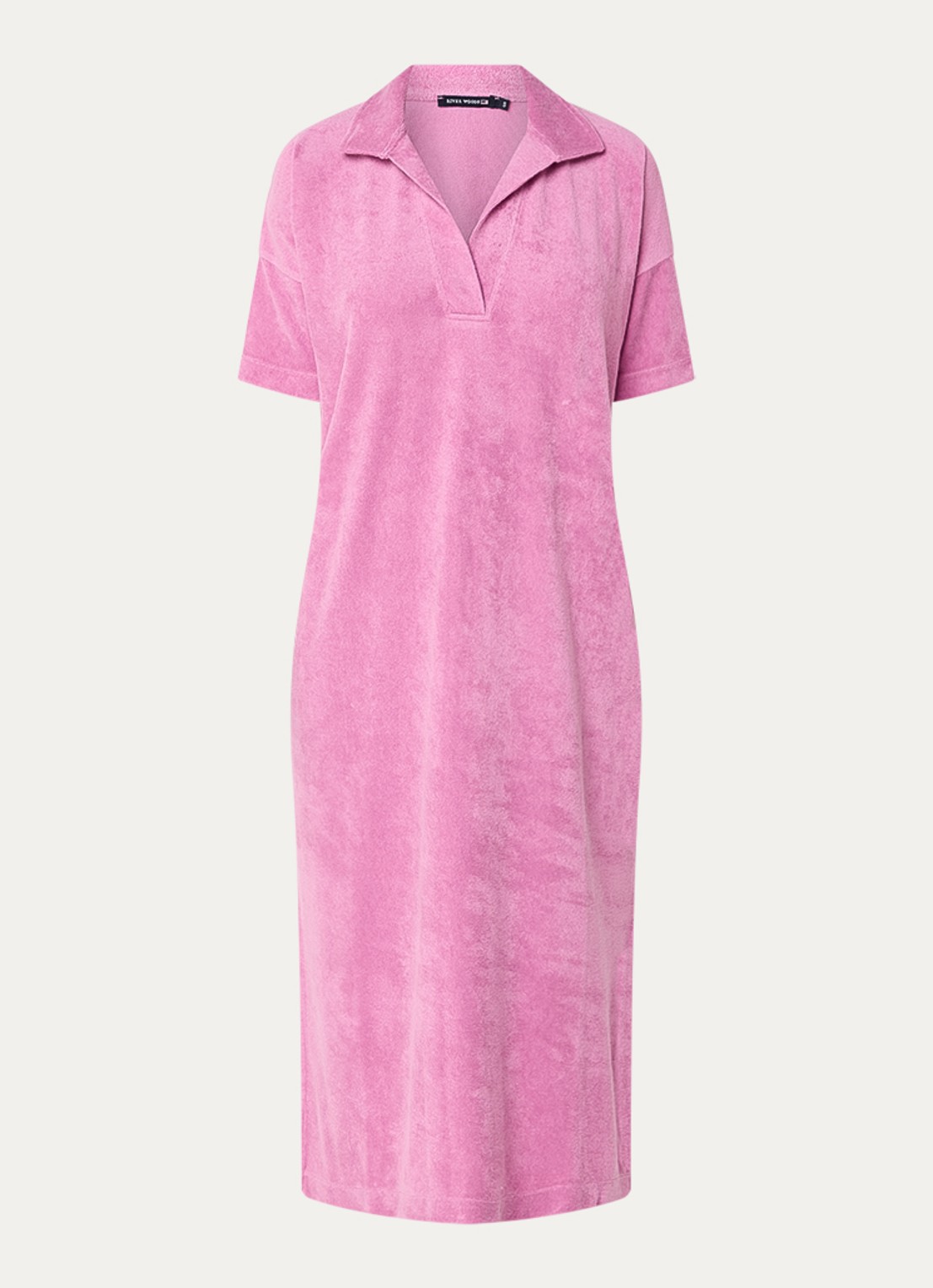 River Woods Midi jurk van badstof met polokraag - voorkant 3 fuchsia