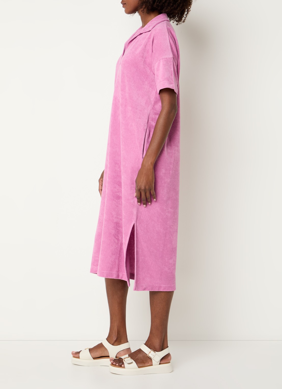 River Woods Midi jurk van badstof met polokraag - voorkant 4 fuchsia
