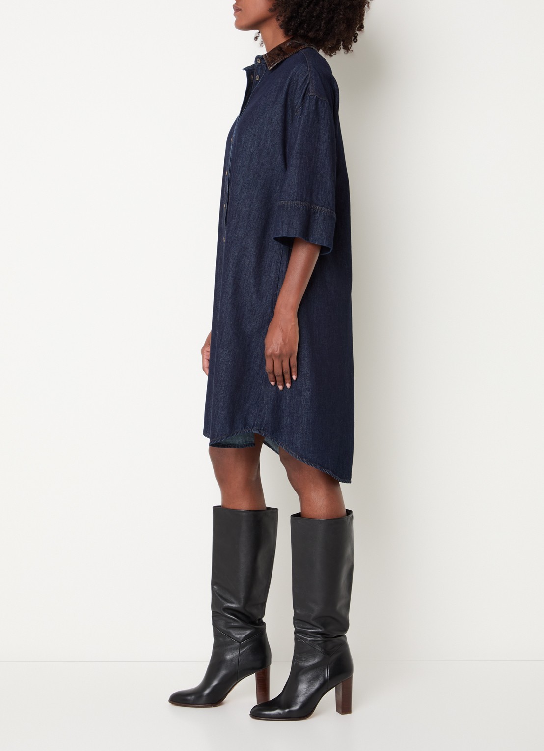 River Woods Midi jurk van denim - voorkant 4 indigo