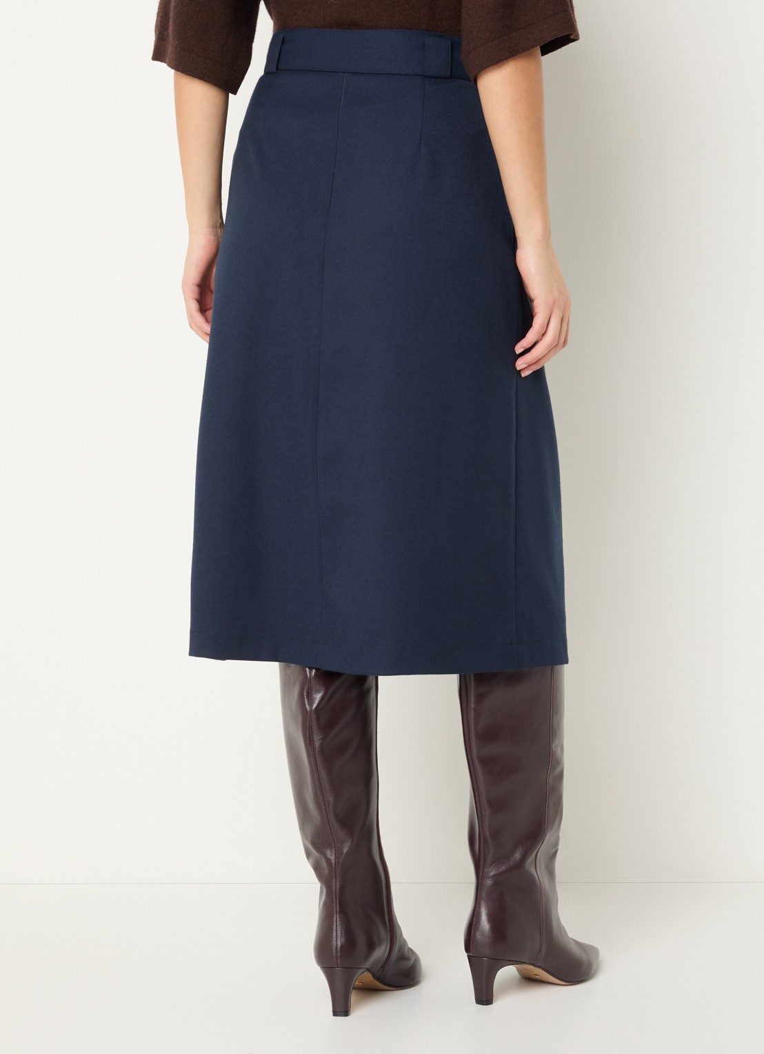 River Woods Midi plooirok met ceintuur en steekzakken - achterkant 2 donkerblauw