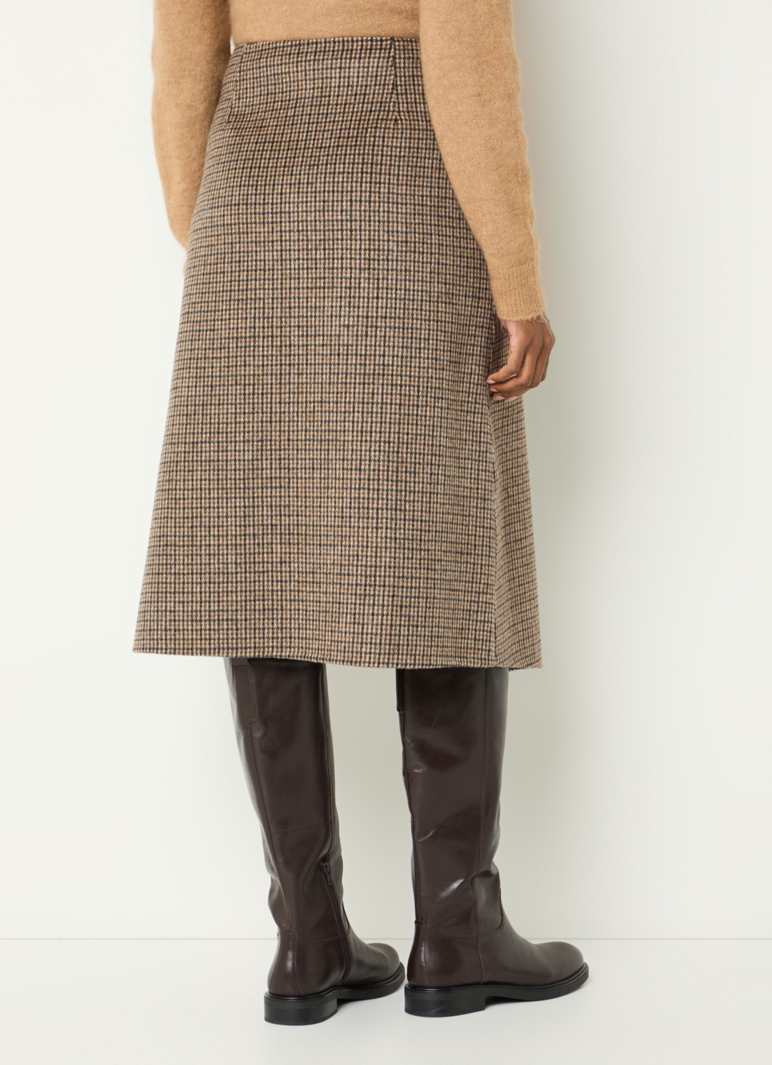 River Woods Midi rok in wolblend met ruitdessin - achterkant 4 lichtbruin