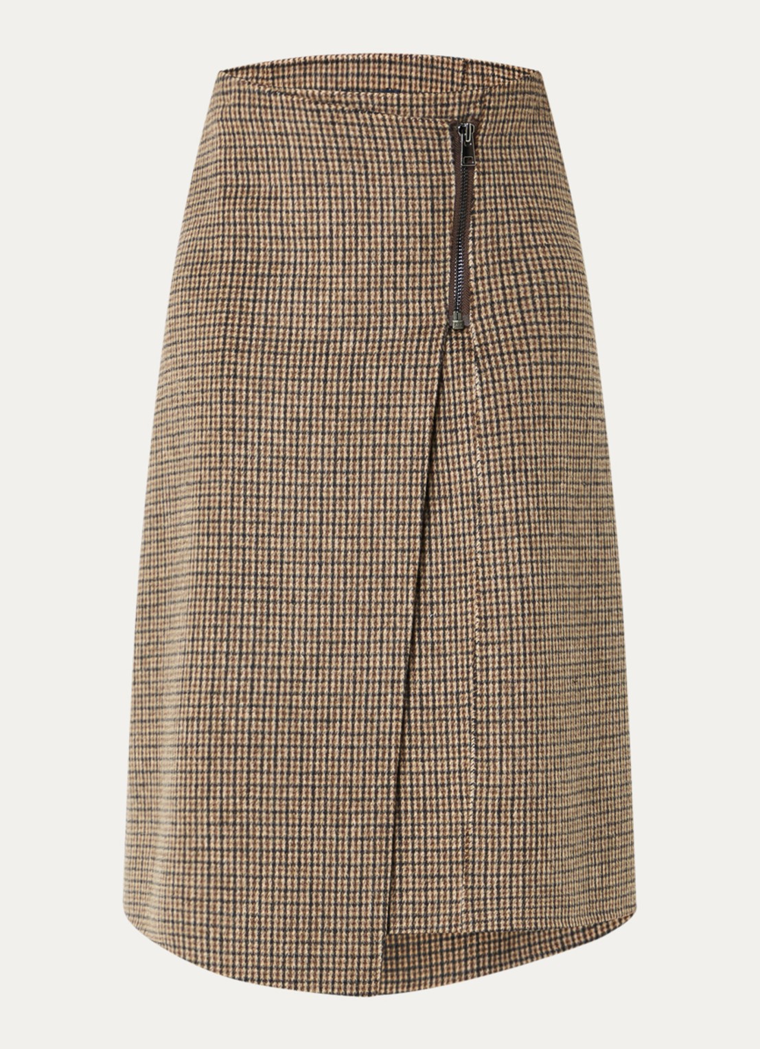 River Woods Midi rok in wolblend met ruitdessin - voorkant 2 lichtbruin