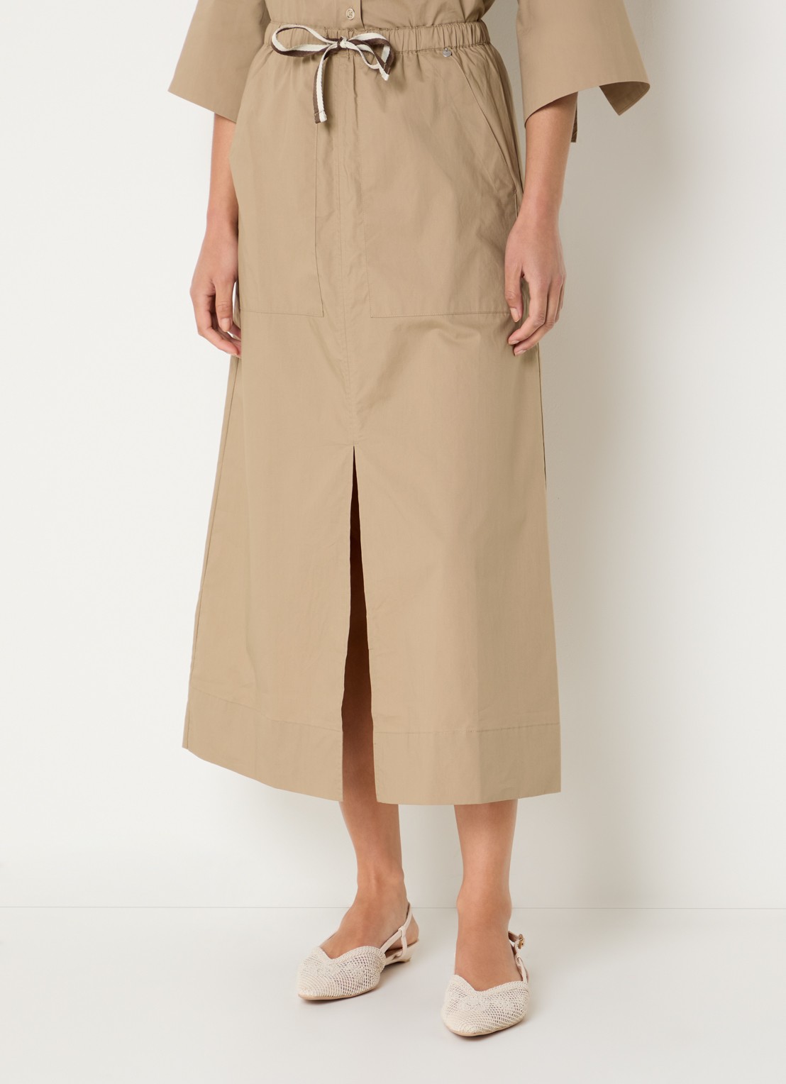 River Woods Midi rok met split - detail 4 camel