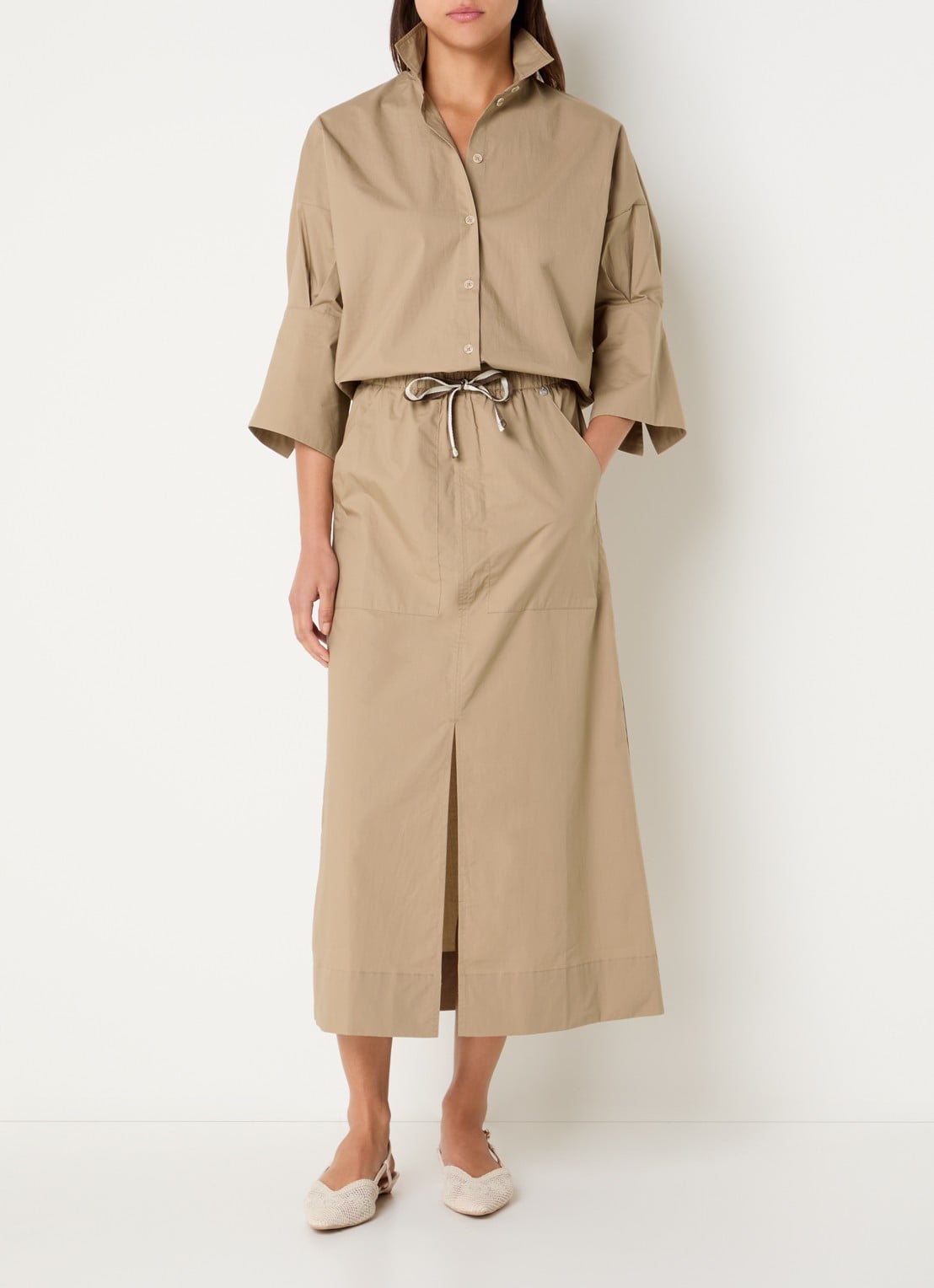 River Woods Midi rok met split - voorkant 3 camel