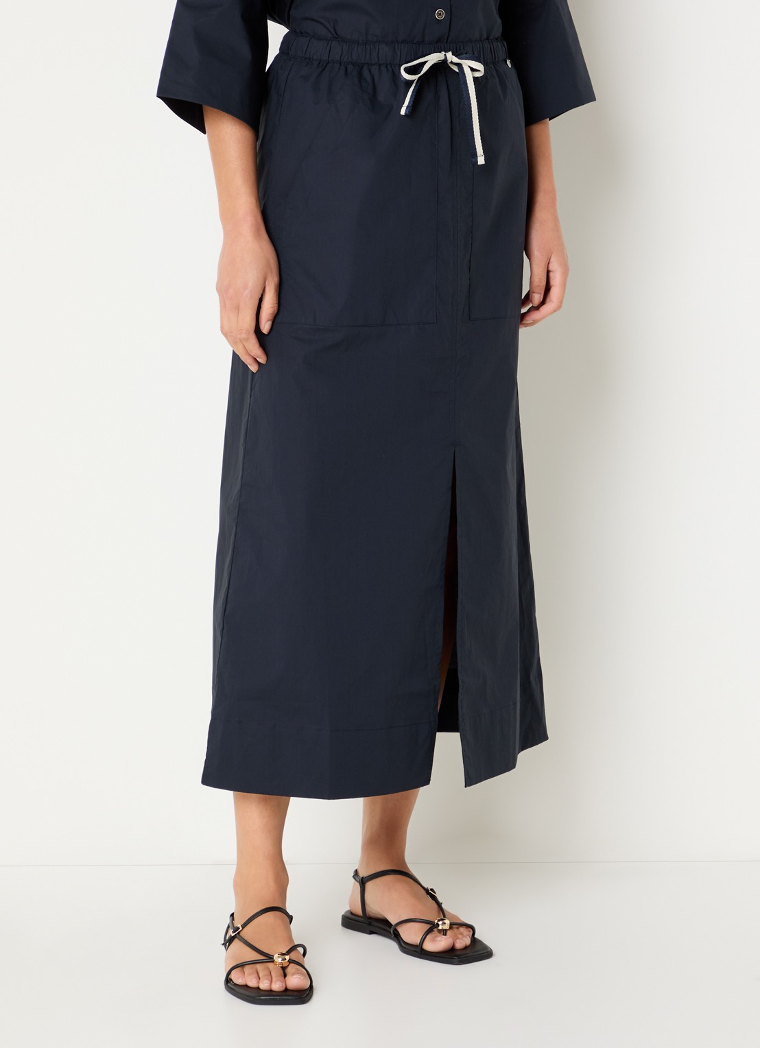 River Woods Midi rok met split - detail 2 donkerblauw