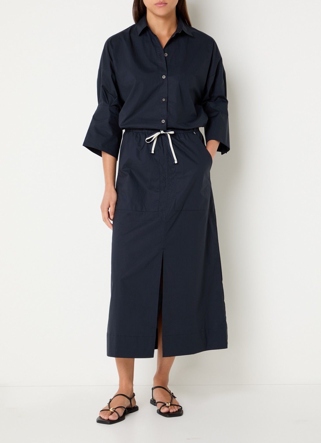 River Woods Midi rok met split - voorkant 4 donkerblauw