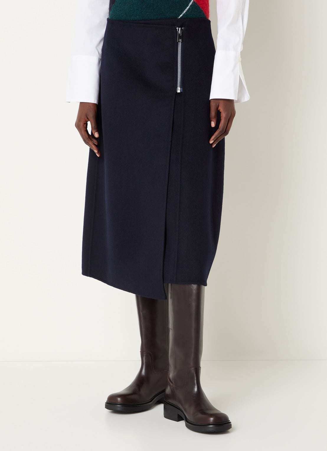 River Woods Midi rok met split - detail 4 donkerblauw