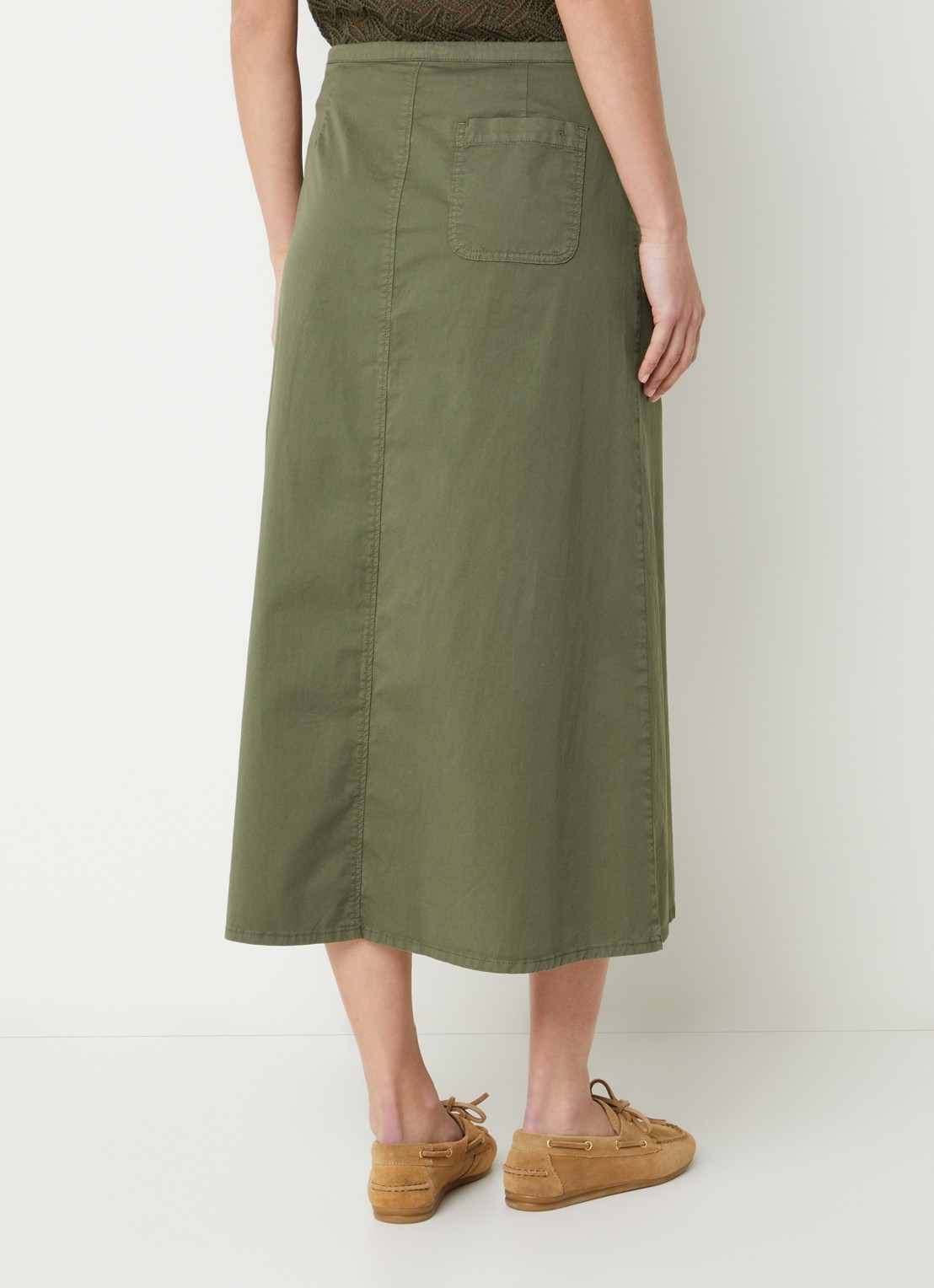 River Woods Midi rok met steekzakken - achterkant legergroen
