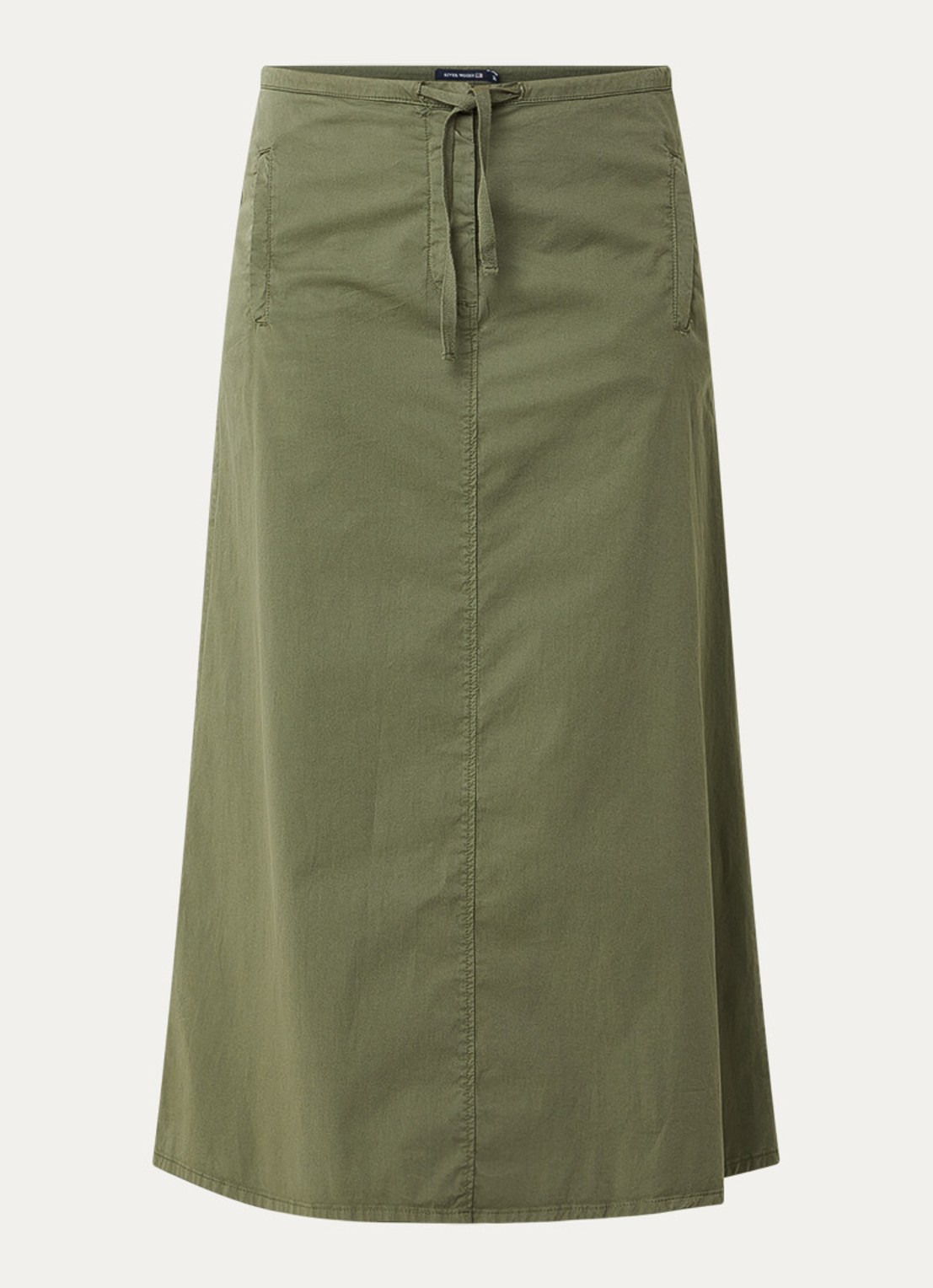 River Woods Midi rok met steekzakken - voorkant 3 legergroen