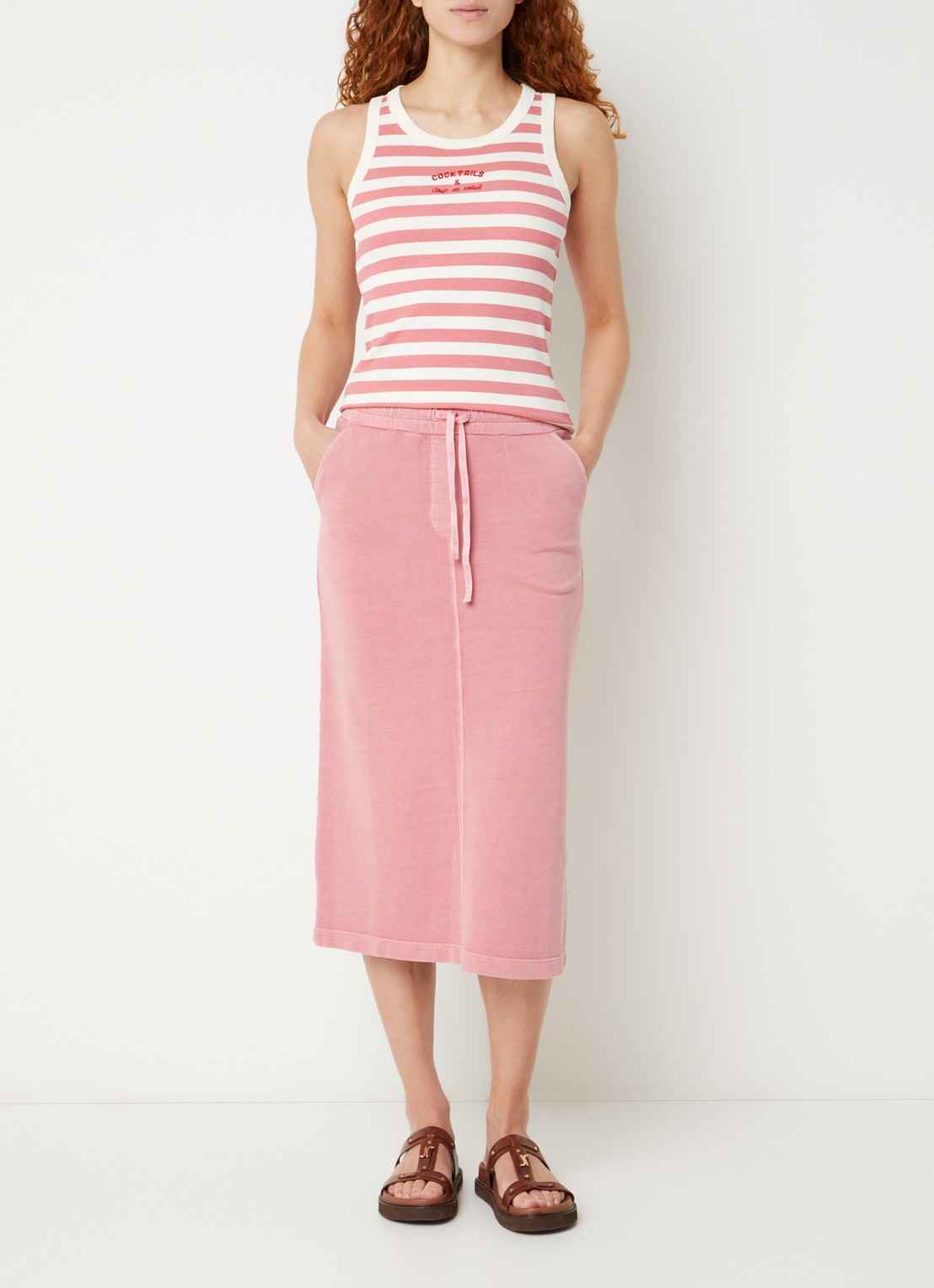 River Woods Midi rok met steekzakken - voorkant 4 roze