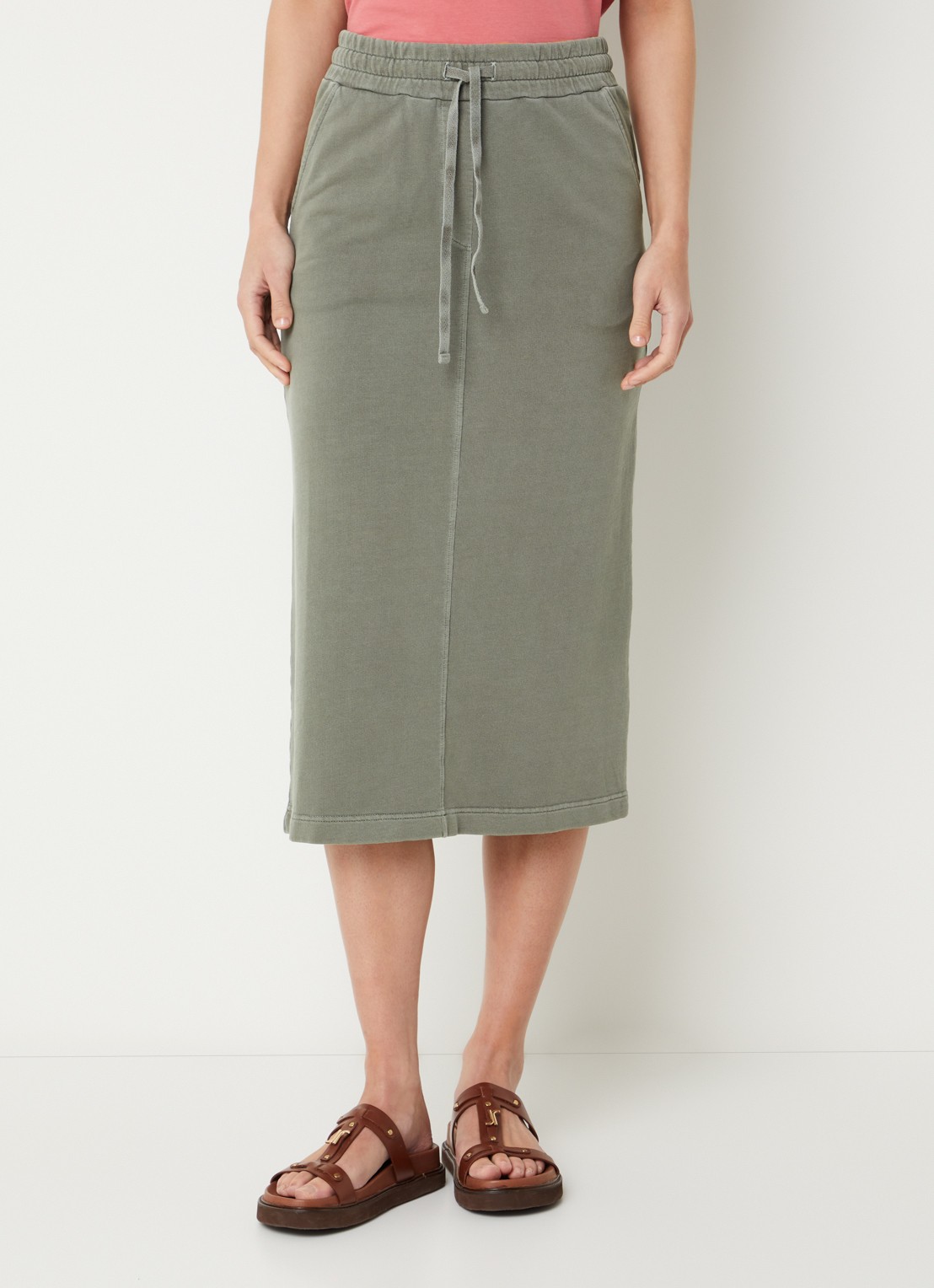 River Woods Midi rok met steekzakken - detail 4 legergroen