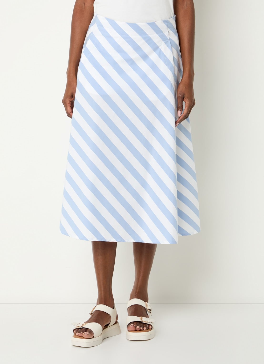 River Woods Midi rok met streepprint - detail lichtblauw
