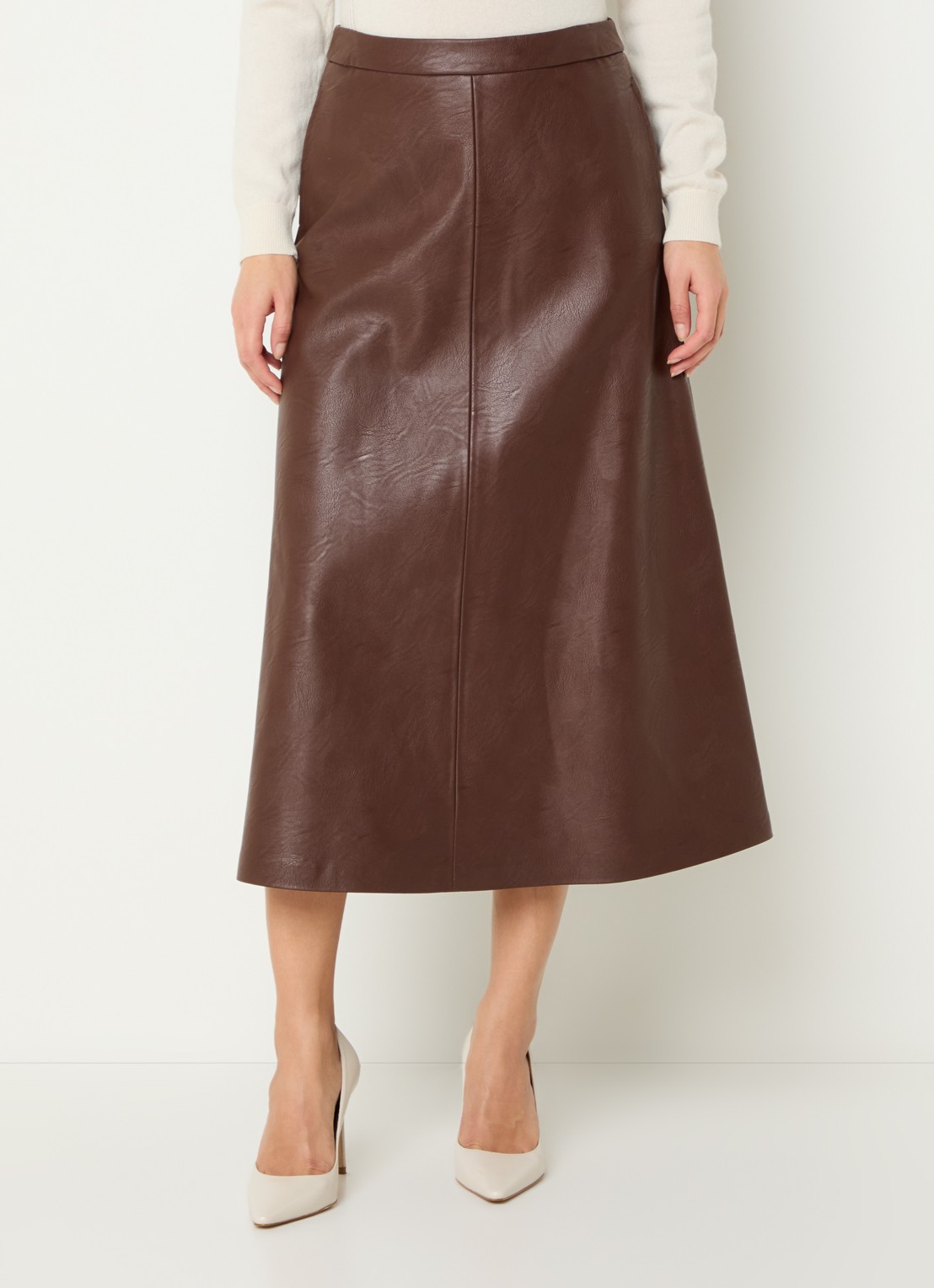 River Woods Midi rok van imitatieleer met steekzakken - detail bruin