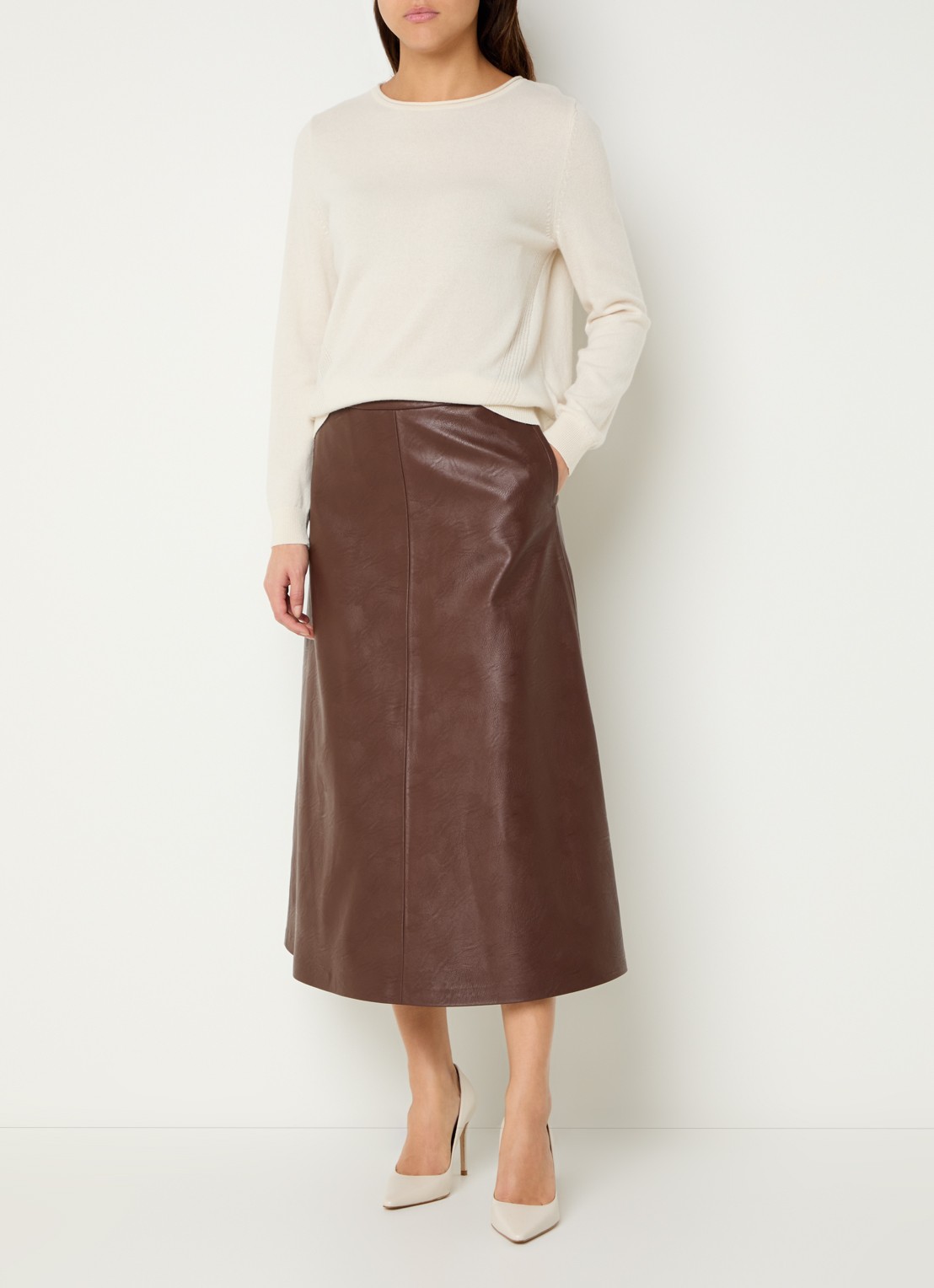 River Woods Midi rok van imitatieleer met steekzakken - voorkant 3 bruin