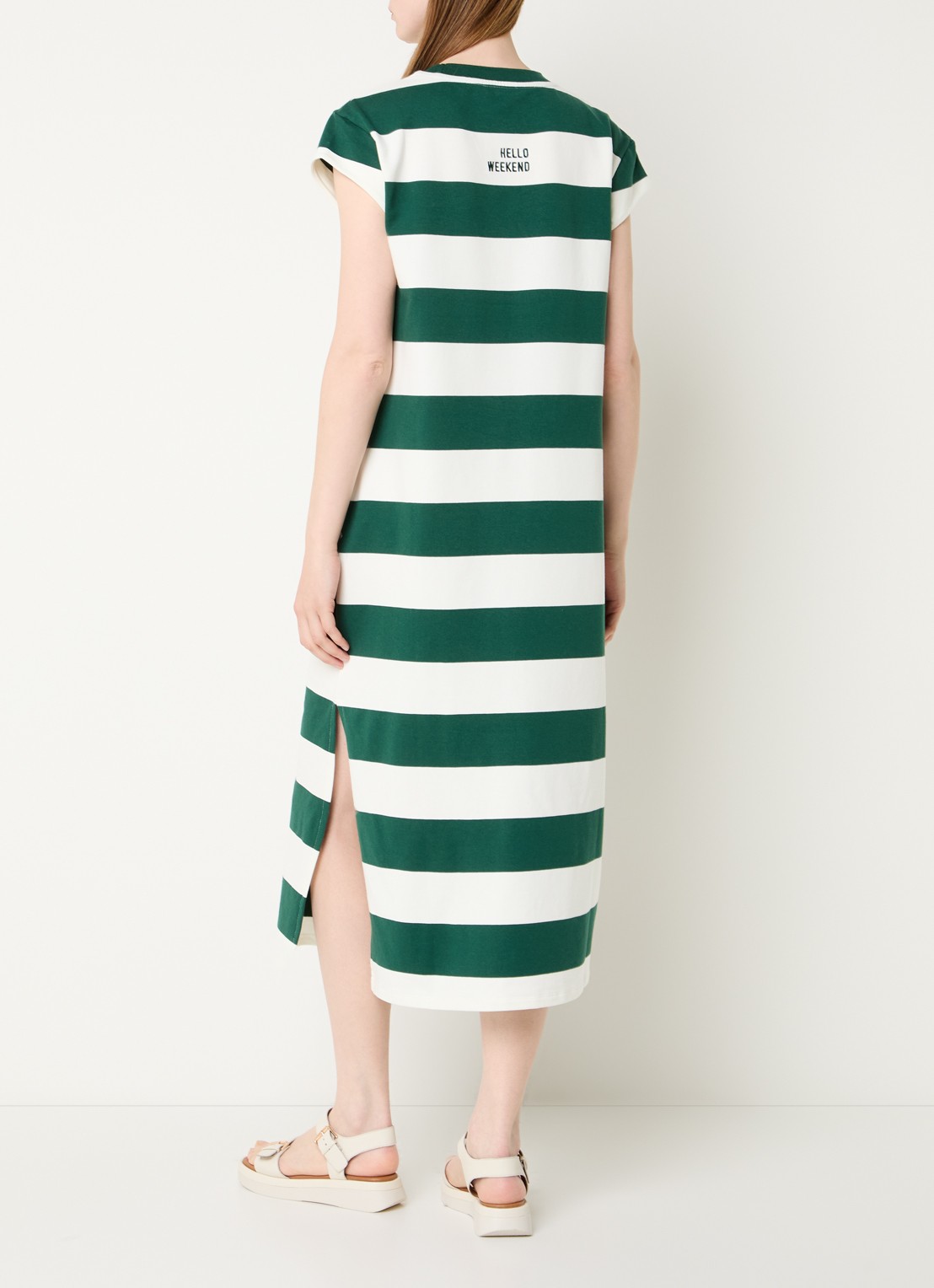 River Woods Midi T-shirt jurk met streepprint - achterkant donkergroen
