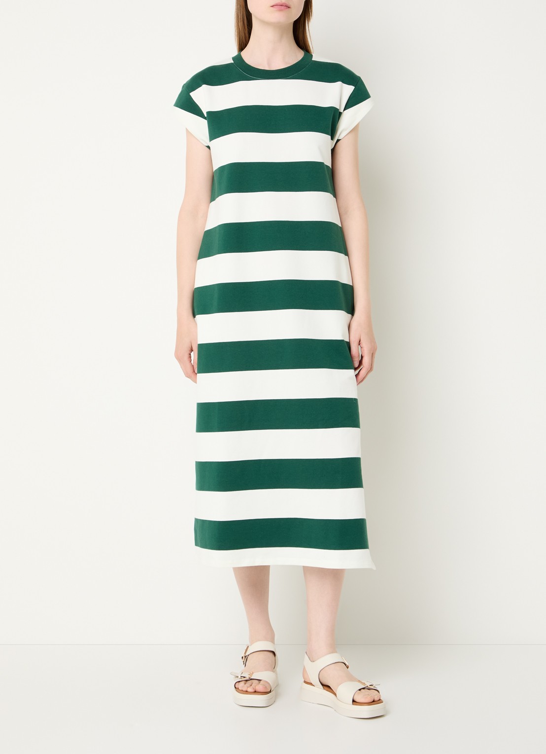 River Woods Midi T-shirt jurk met streepprint - detail 4 donkergroen