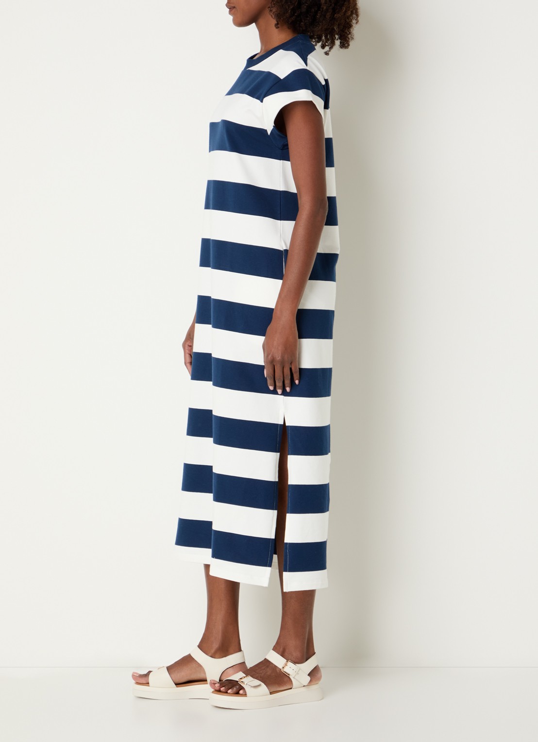 River Woods Midi T-shirt jurk met streepprint - voorkant 2 rood