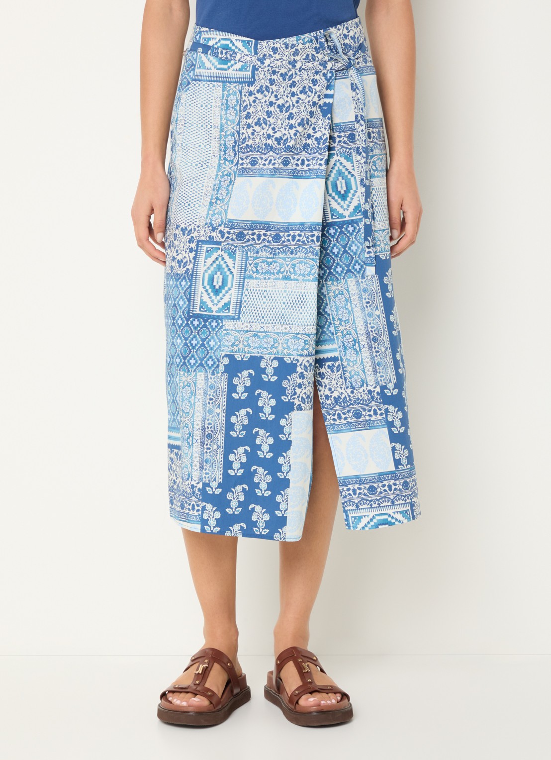 River Woods Midi wikkelrok met print - detail blauw