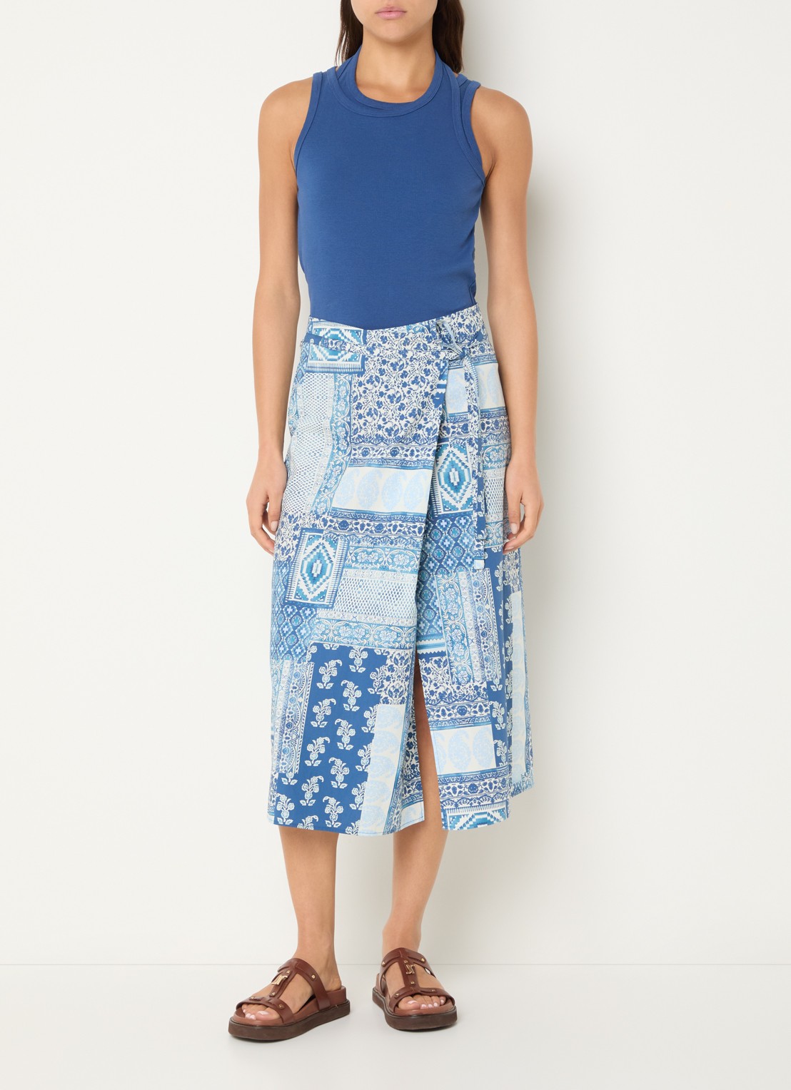 River Woods Midi wikkelrok met print - voorkant 4 blauw