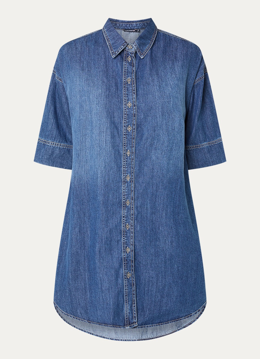 River Woods Mini A-lijn blousejurk van denim - voorkant indigo