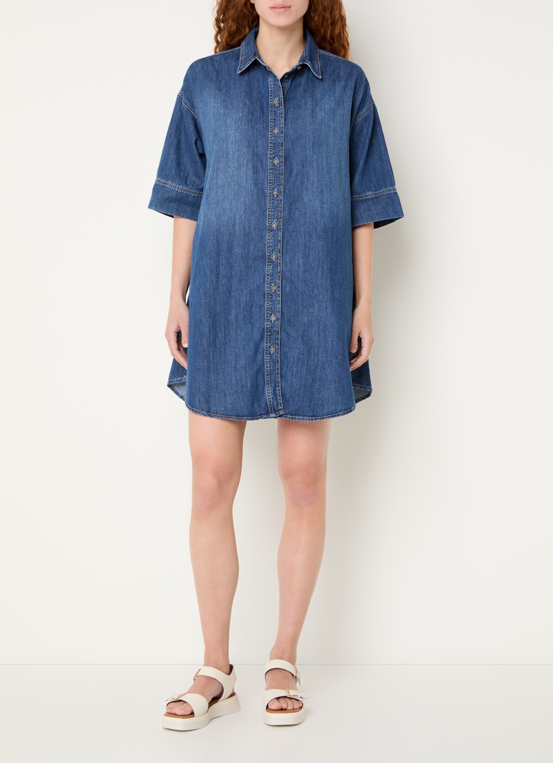 River Woods Mini A-lijn blousejurk van denim - voorkant 2 indigo