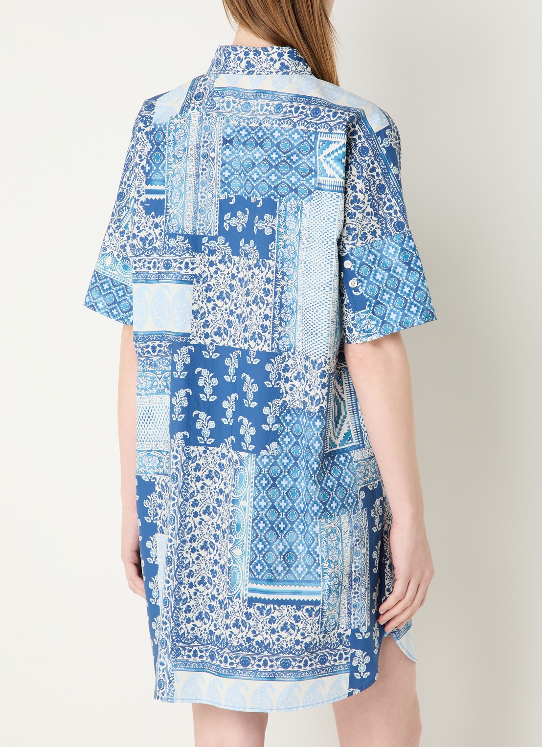 River Woods Mini blouse jurk met print en kraag - achterkant 3 donkerblauw