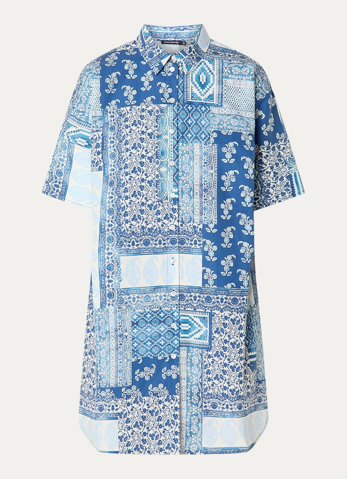 River Woods Mini blouse jurk met print en kraag - voorkant donkerblauw