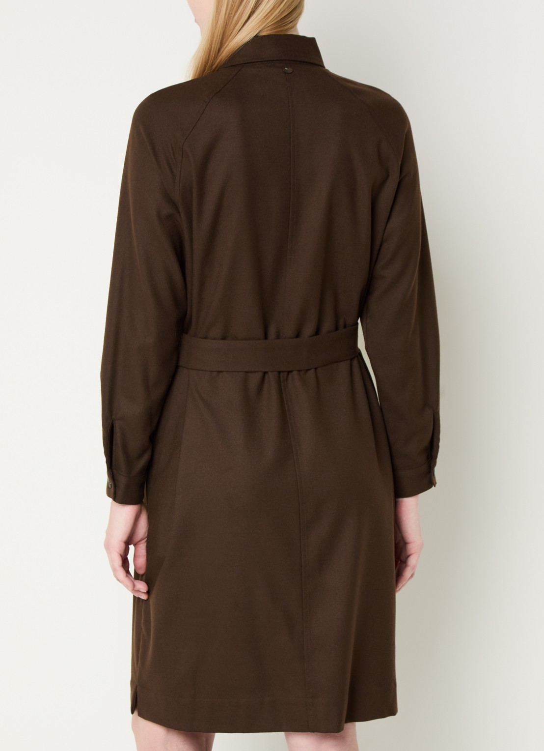 River Woods Mini blousejurk met borstzak en strikceintuur - achterkant 4 chocoladebruin