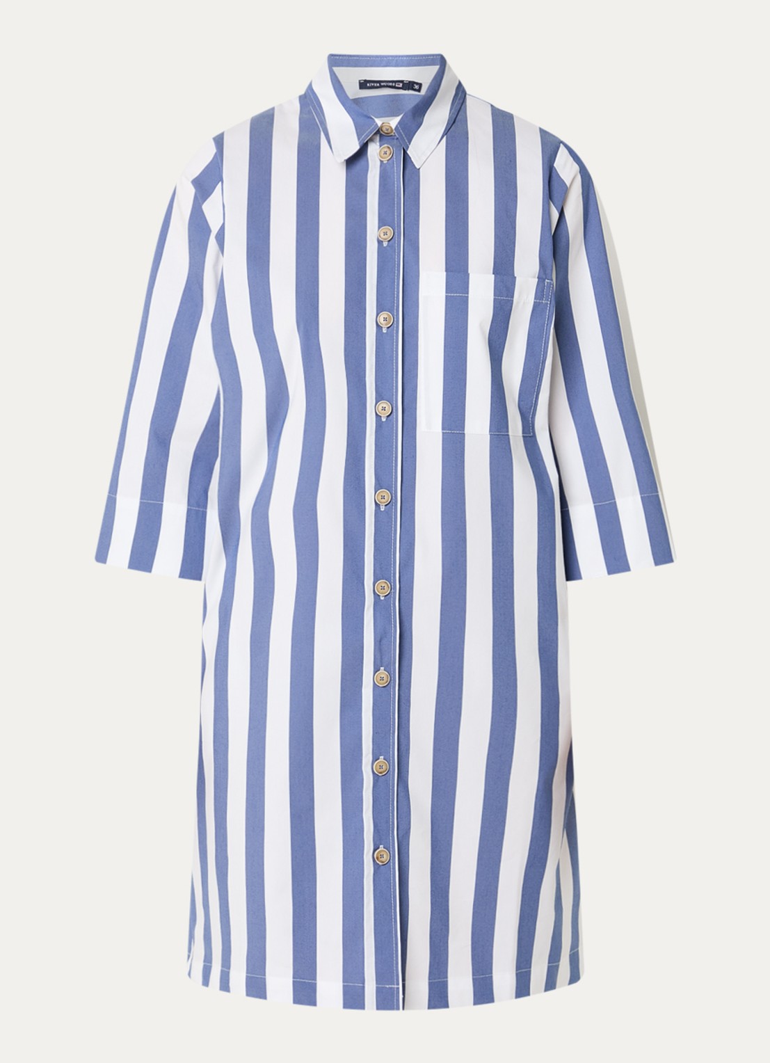 River Woods Mini blousejurk met streepprint - voorkant 3 staalblauw