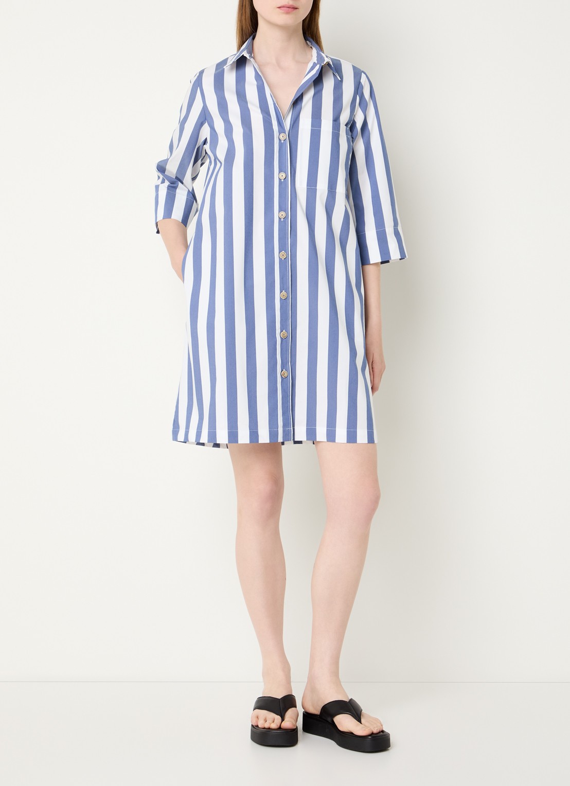 River Woods Mini blousejurk met streepprint - voorkant 4 staalblauw