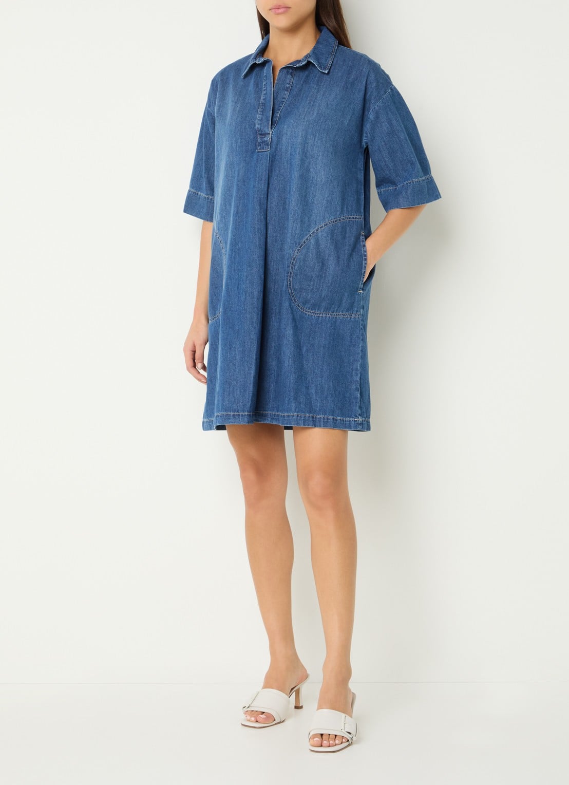 River Woods Mini denim jurk met steekzakken - voorkant 4 indigo