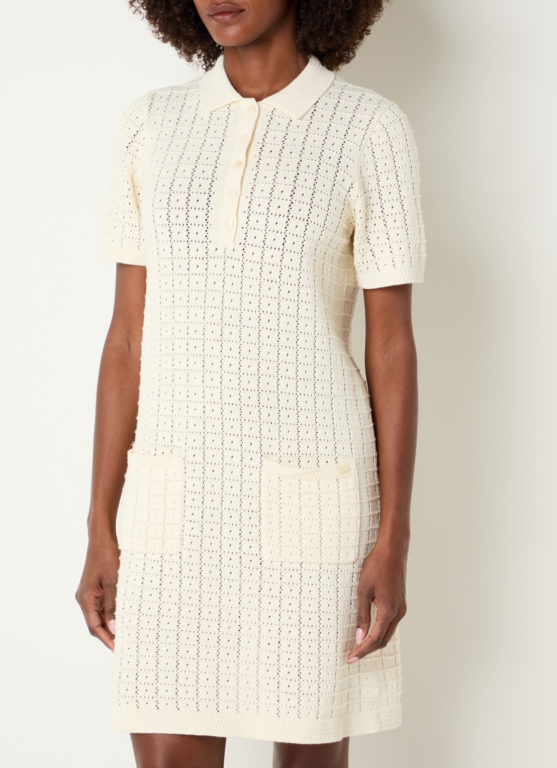 River Woods Mini jurk van crochet met opgestikte zakken - detail 4 gebroken wit