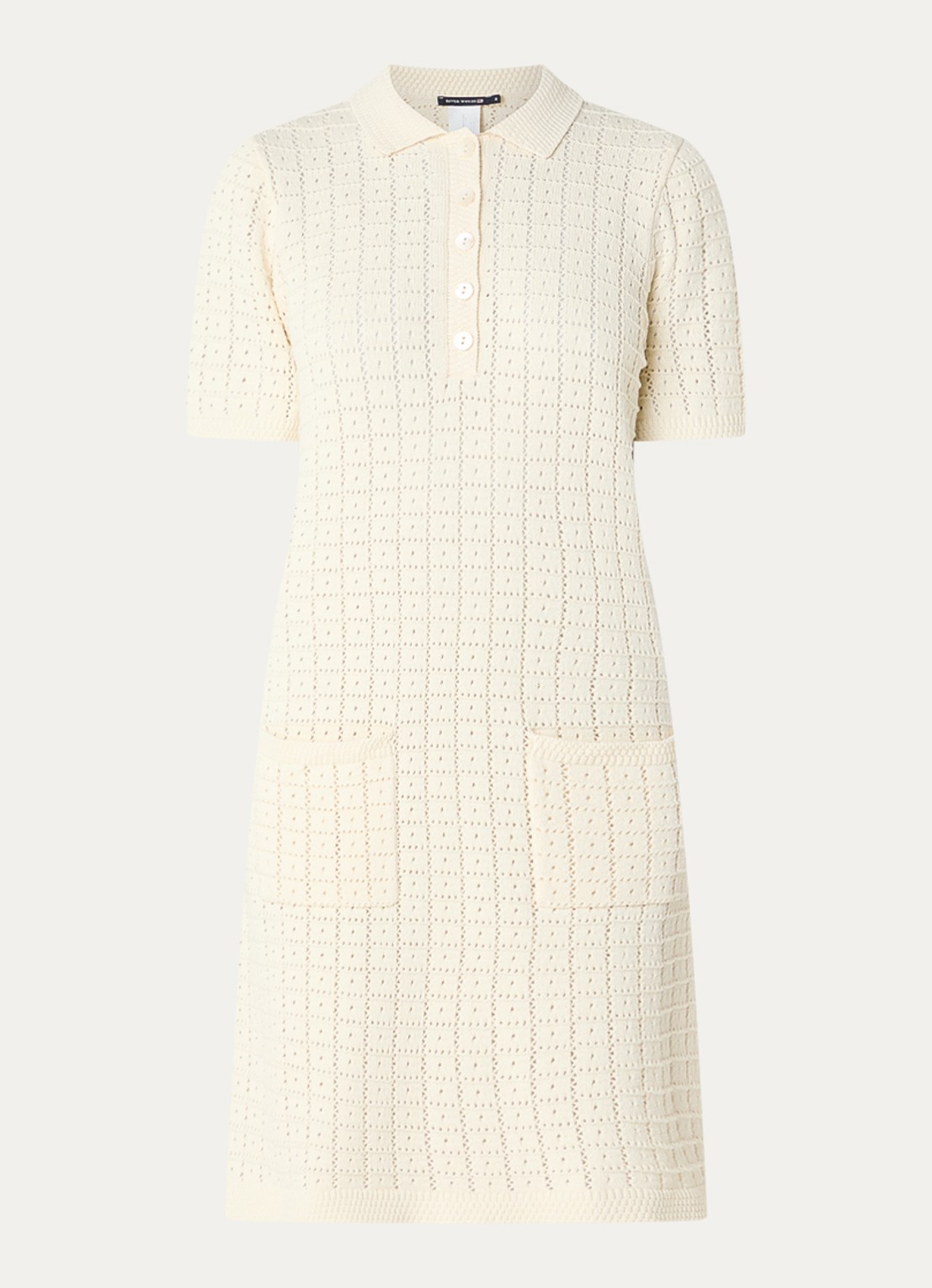River Woods Mini jurk van crochet met opgestikte zakken - voorkant 2 gebroken wit