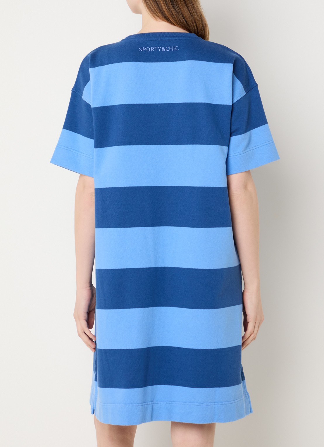 River Woods Mini jurk van sweatstof met streepprint - achterkant 3 blauw