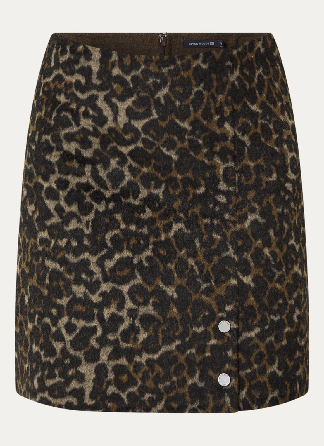 River Woods Mini rok met panterprint - voorkant donkerbruin