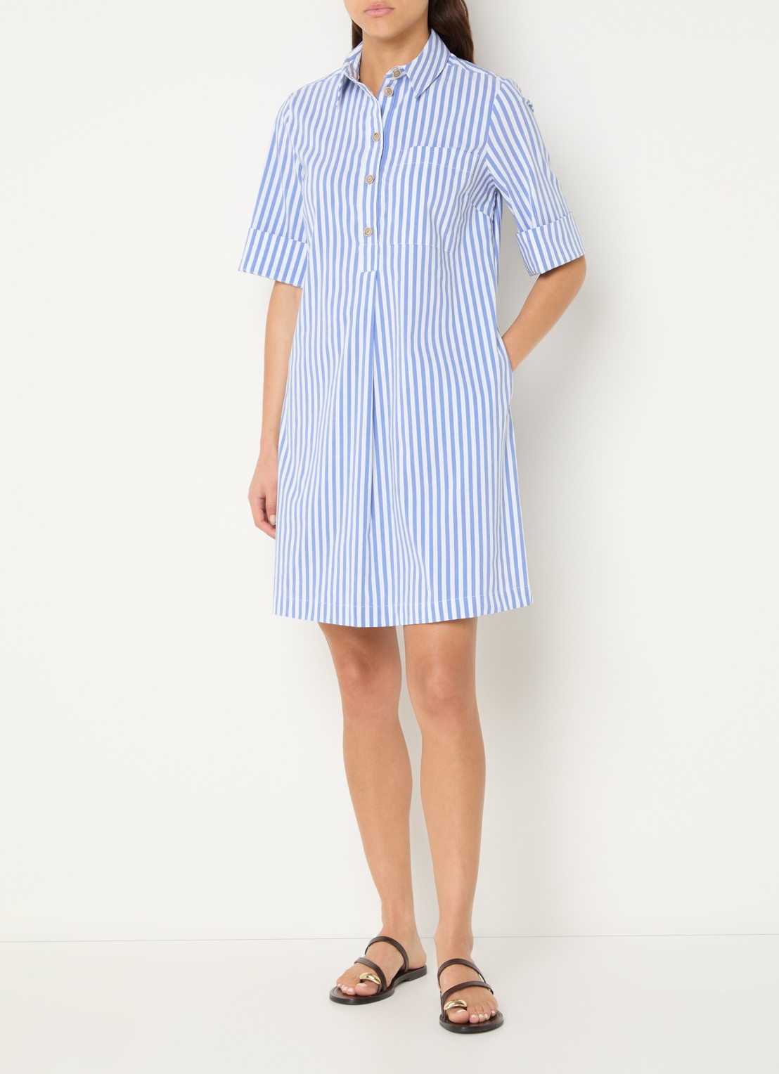 River Woods Mini tuniekjurk met streepprint en borstzak - voorkant 4 blauw