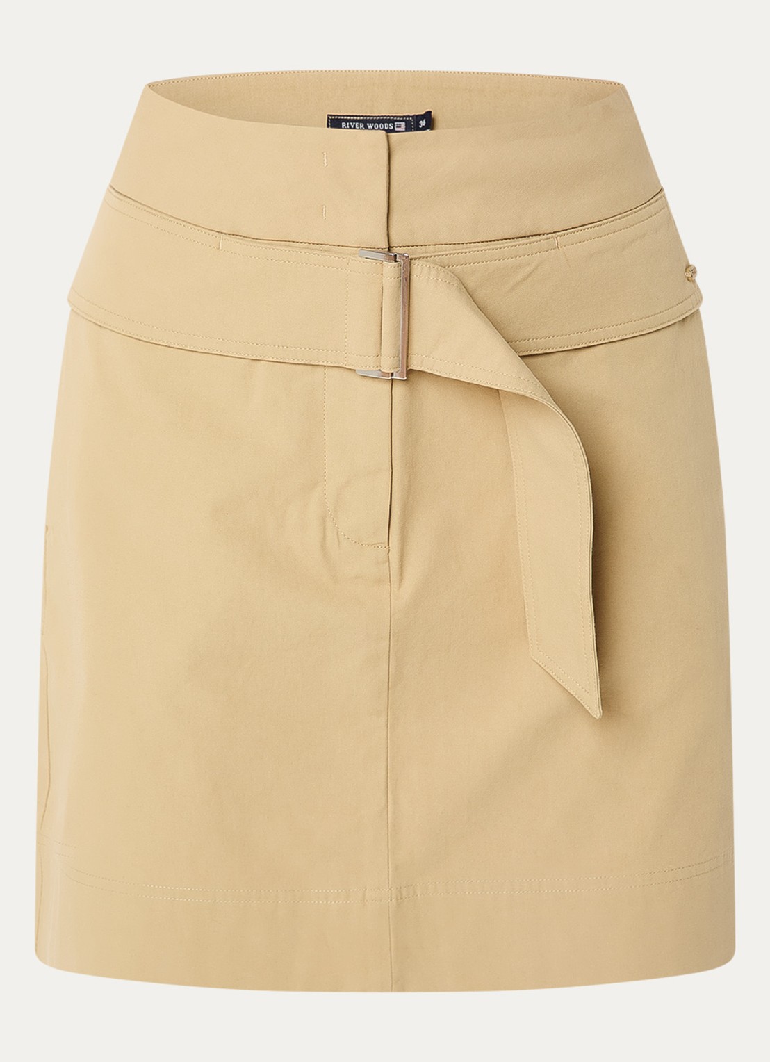 River Woods Minirok met ceintuur - voorkant khaki