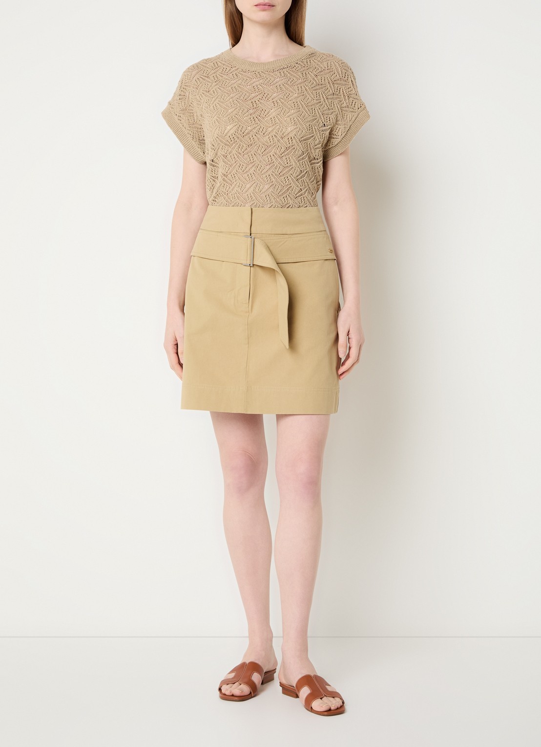 River Woods Minirok met ceintuur - voorkant 2 khaki