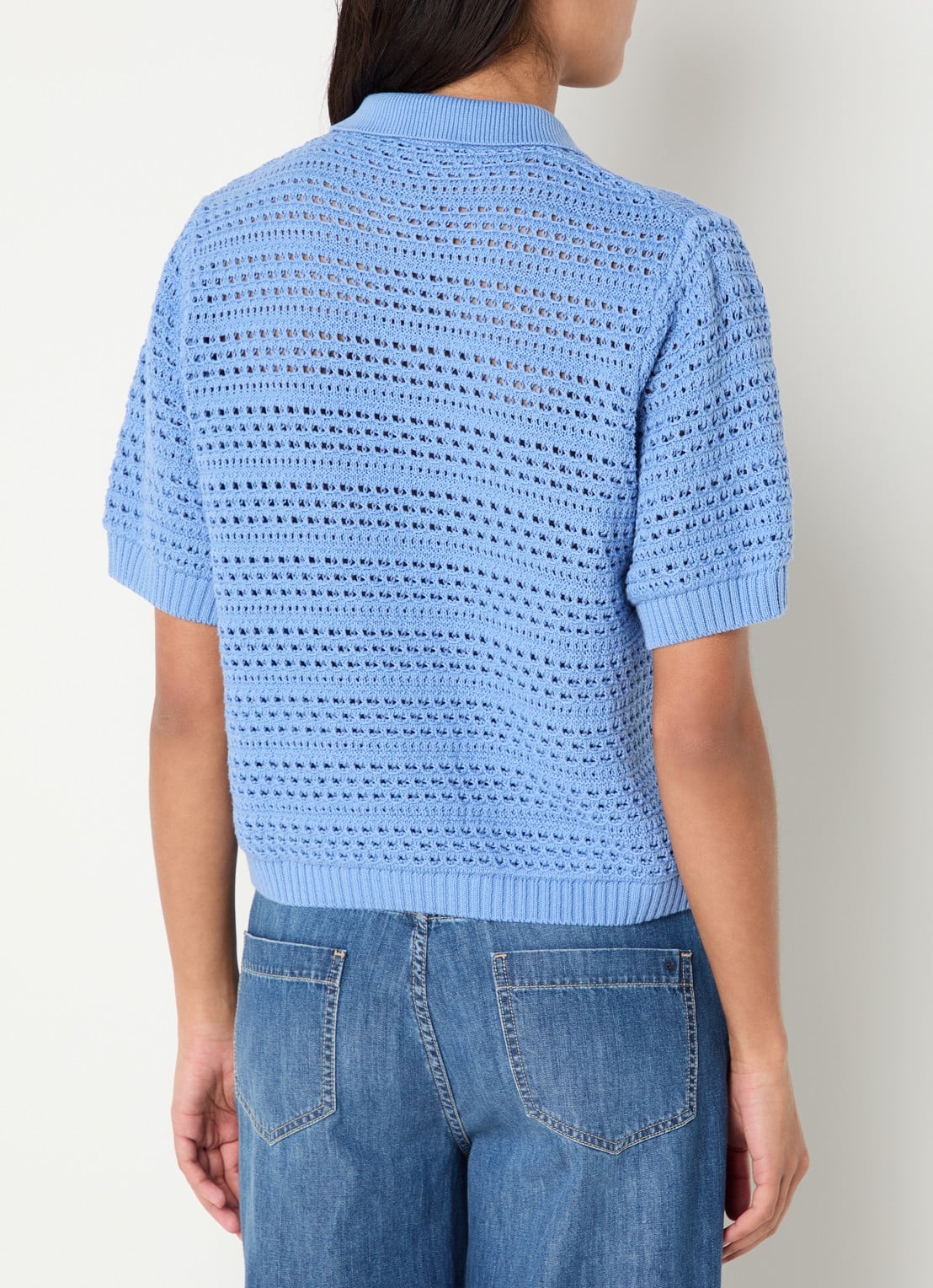 River Woods Polo met opengewerkt dessin - achterkant blauwgrijs