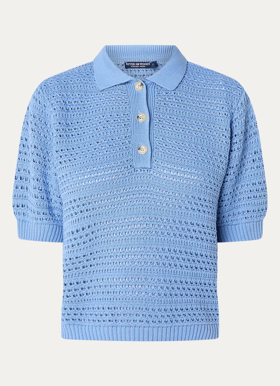 River Woods Polo met opengewerkt dessin - voorkant 3 blauwgrijs