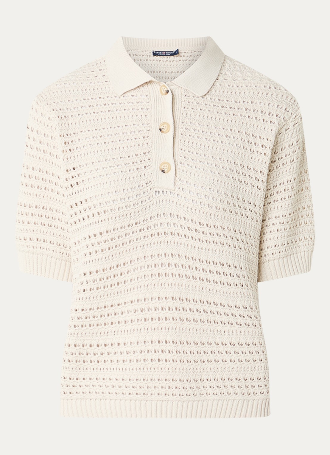 River Woods Polo met opengewerkt dessin - voorkant 3 gebroken wit
