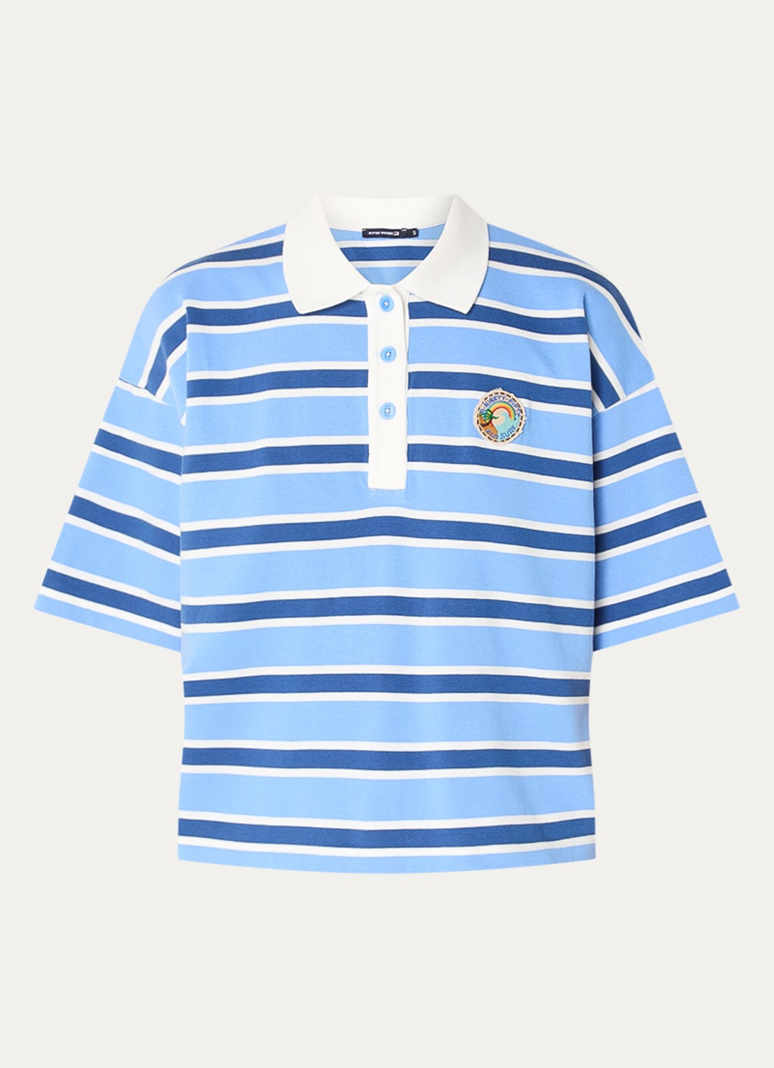 River Woods Polo met streepprint - voorkant 2 blauw