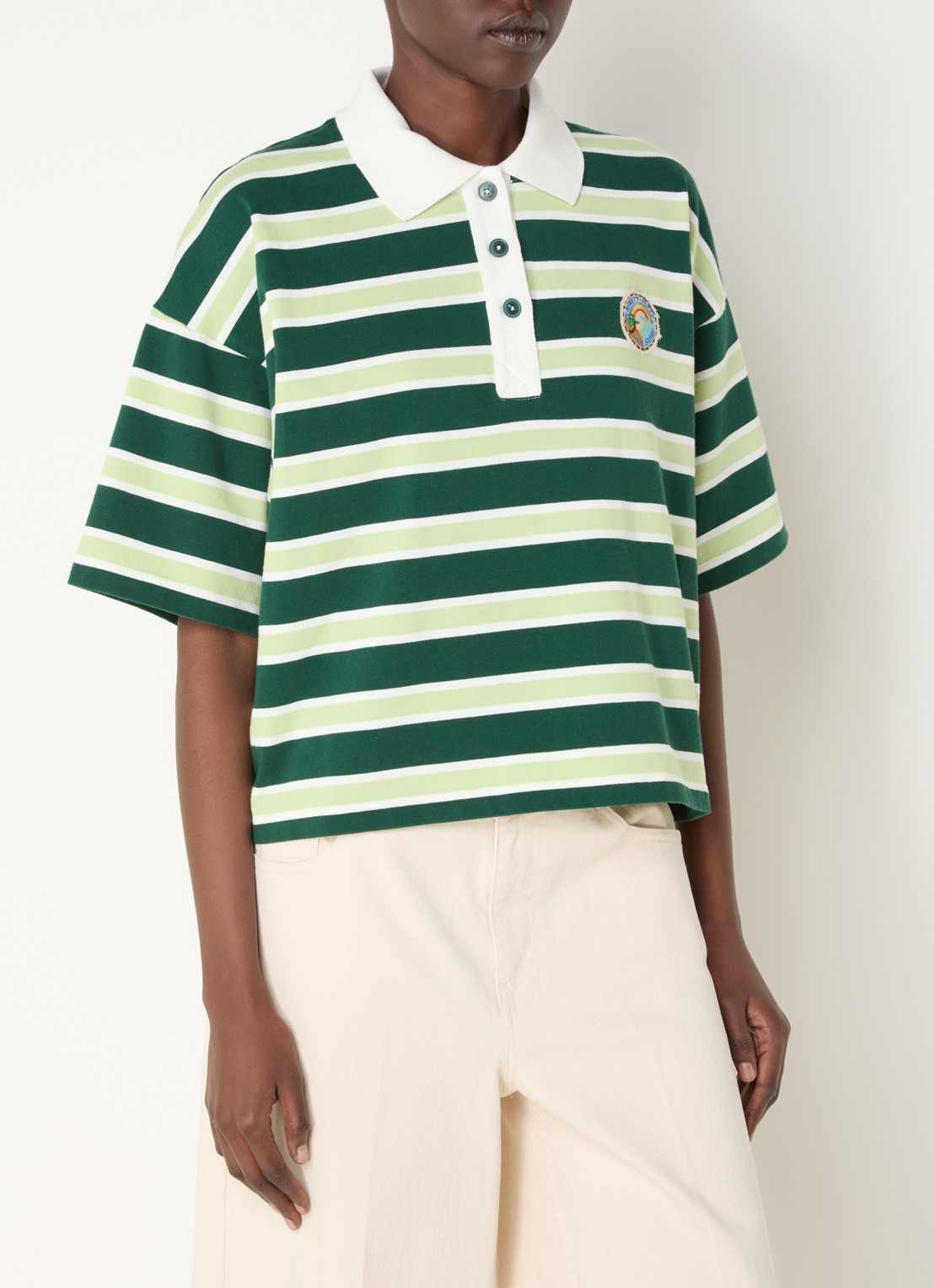 River Woods Polo met streepprint - detail donkergroen